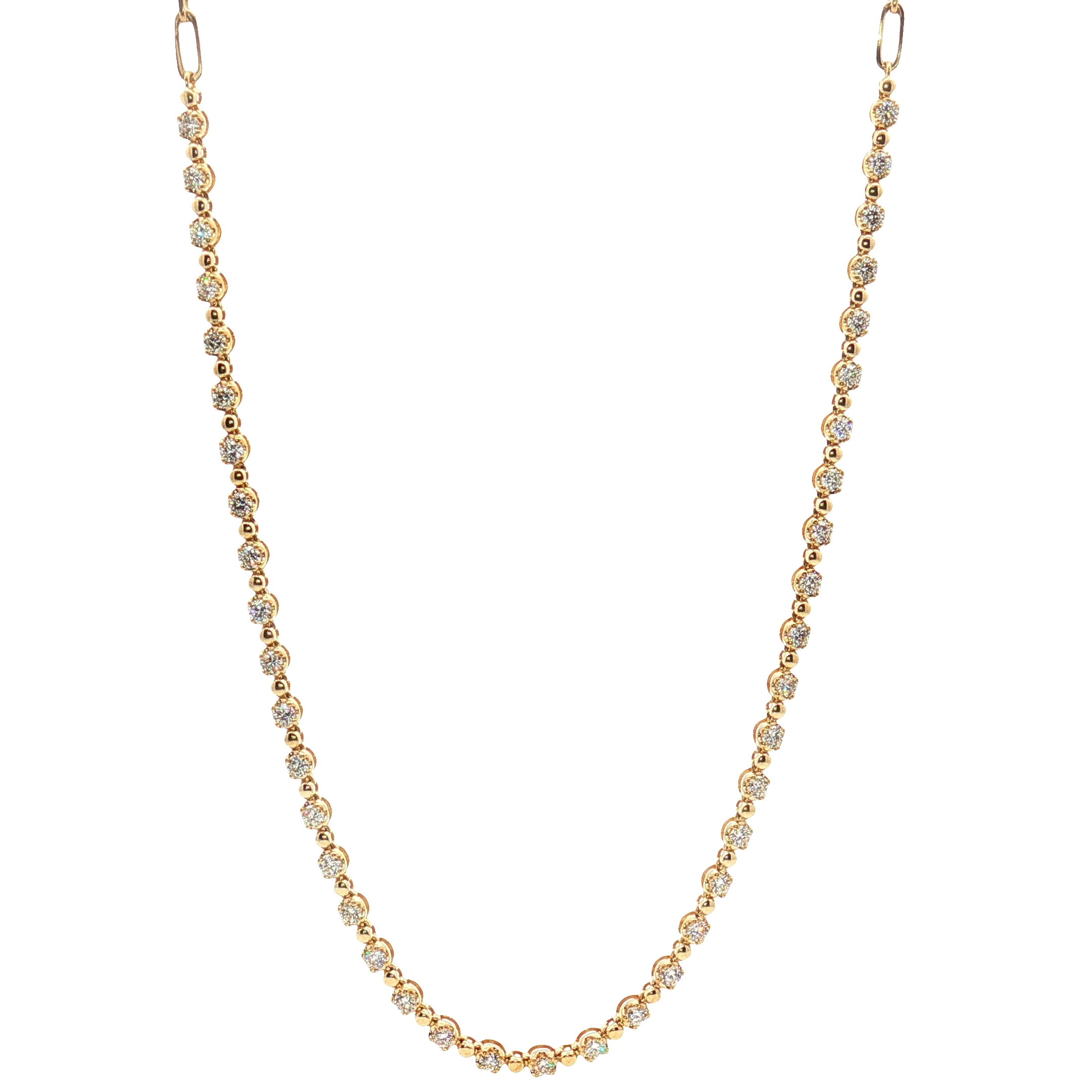 14K Yellow Gold 1.57ct Diamond Station Necklace with Gold Bead Accents, 17
