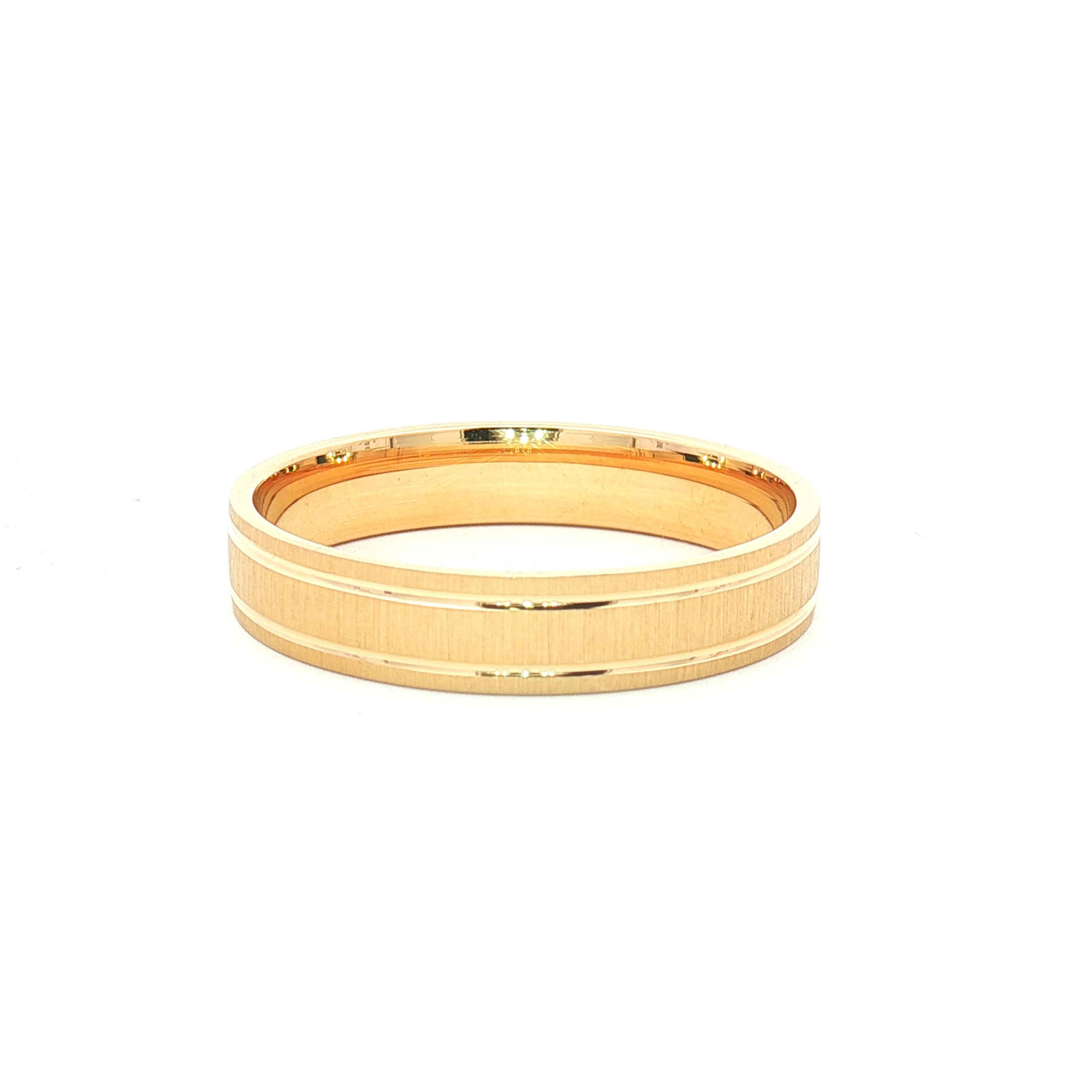 14K Yellow Gold 4.5mm Vertical Brush Double Polished Line Wedding Band, Size 11