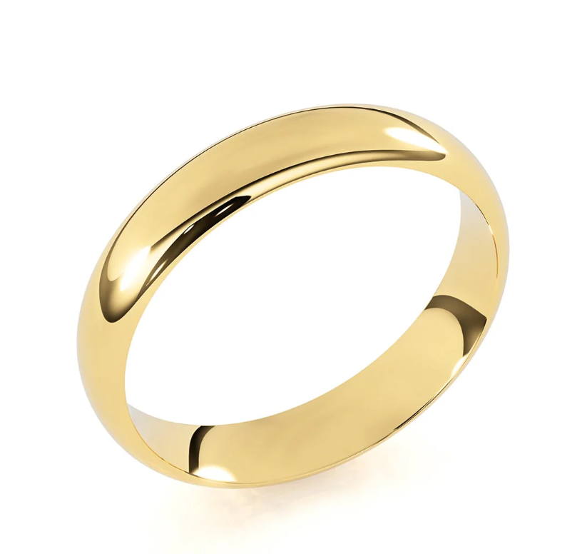 10K Yellow Gold 4mm Super Light Comfort Fit Wedding Band, Size 7.5