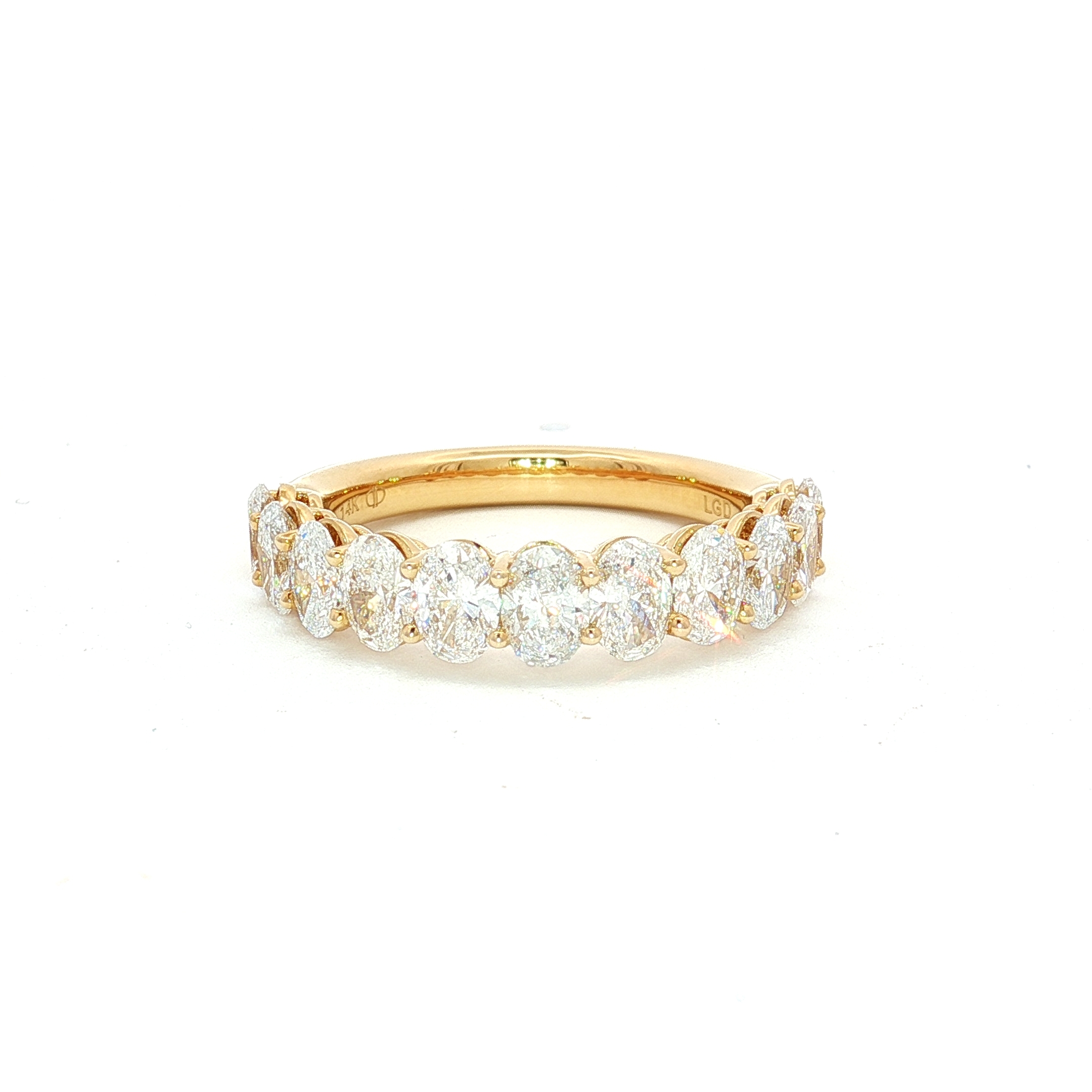 14K Yellow Gold Anniversary Band With 2.00ct Oval-Cut Lab-Grown Diamonds, Size 7