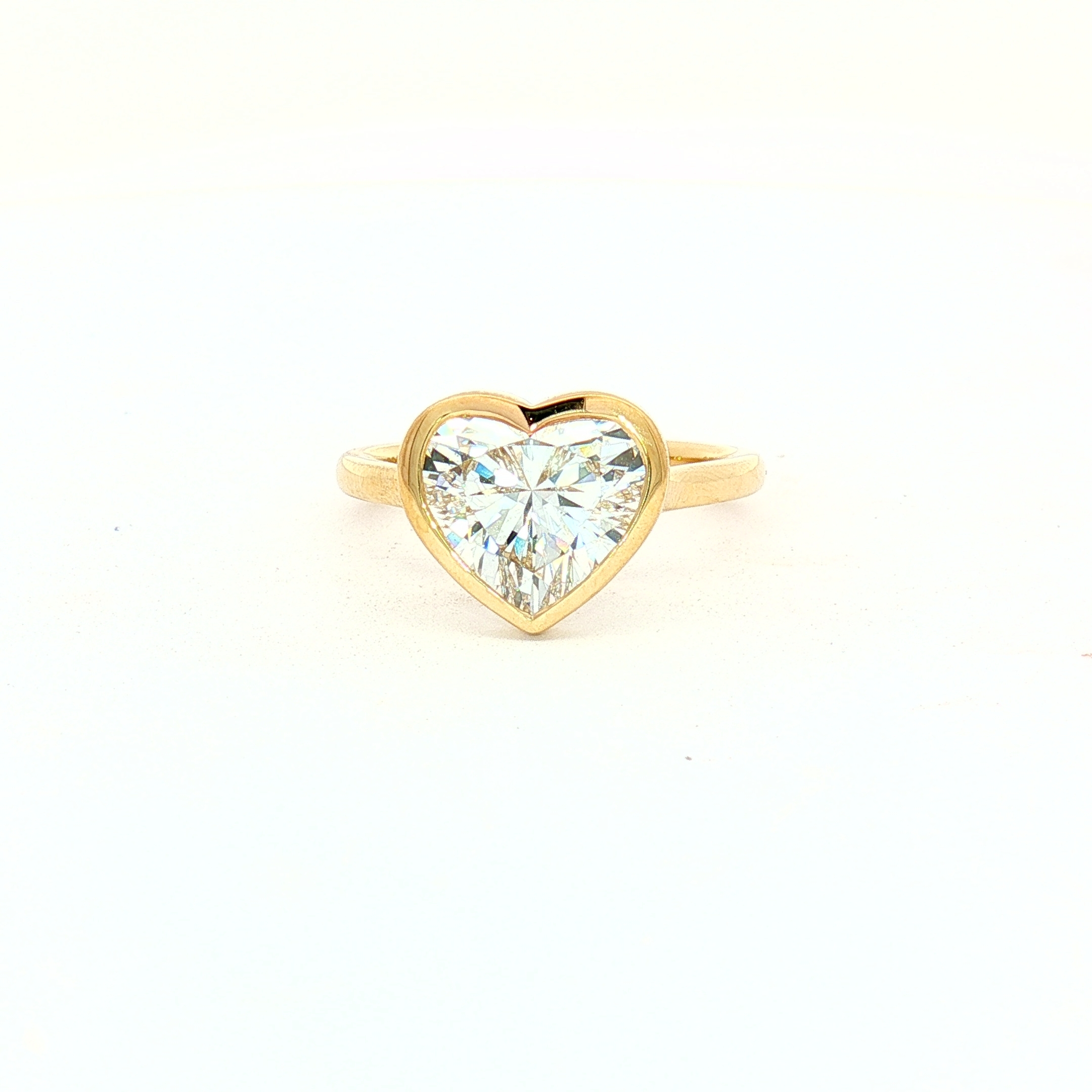 14K Yellow Gold Bezel Solitaire Ring With 3.10ct LGD Heart Cut, Size 7