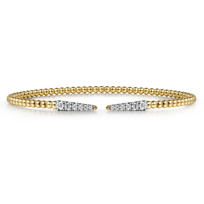 14K Yellow Gold Bujukan 0.26ct Diamond Spikes Split Bangle, Size 6