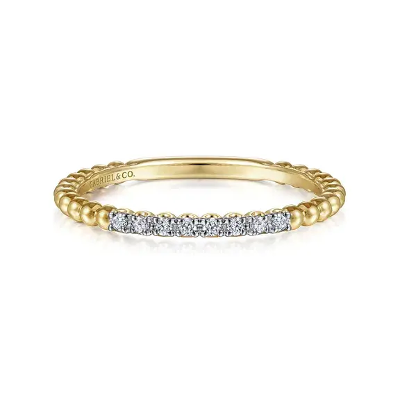 14K Yellow Gold Bujukan Bead and Diamond Stackable Ring .06CTW Natural Diamond Size 6.5