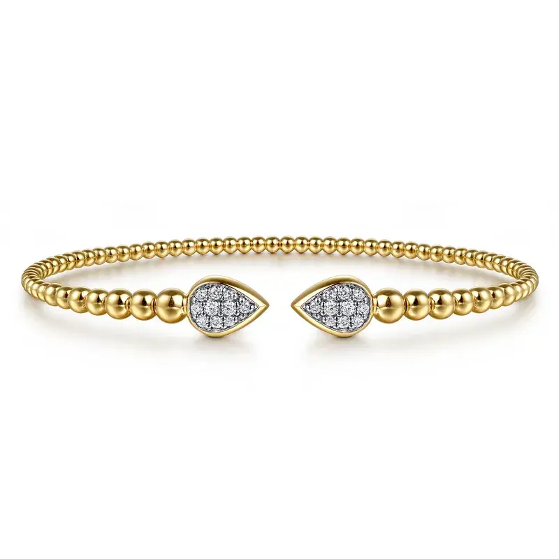 14K Yellow Gold Bujukan Pave 0.26ct Diamond Split Bangle Bracelet, Size 6.25