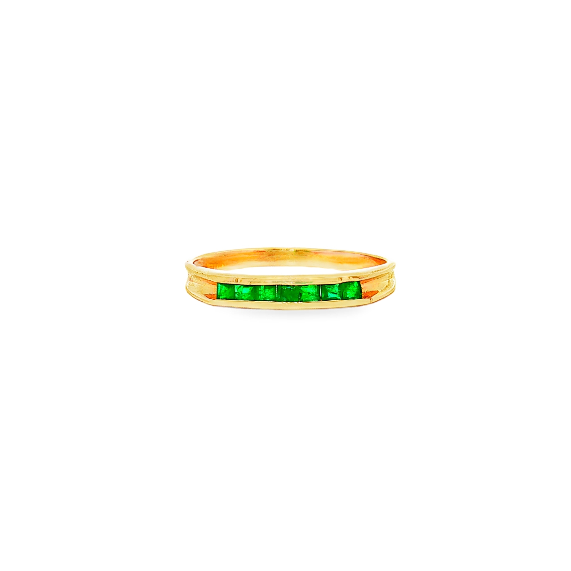 14K Yellow Gold Channel-Set Princess-Cut Emerald Band, Size 7.25