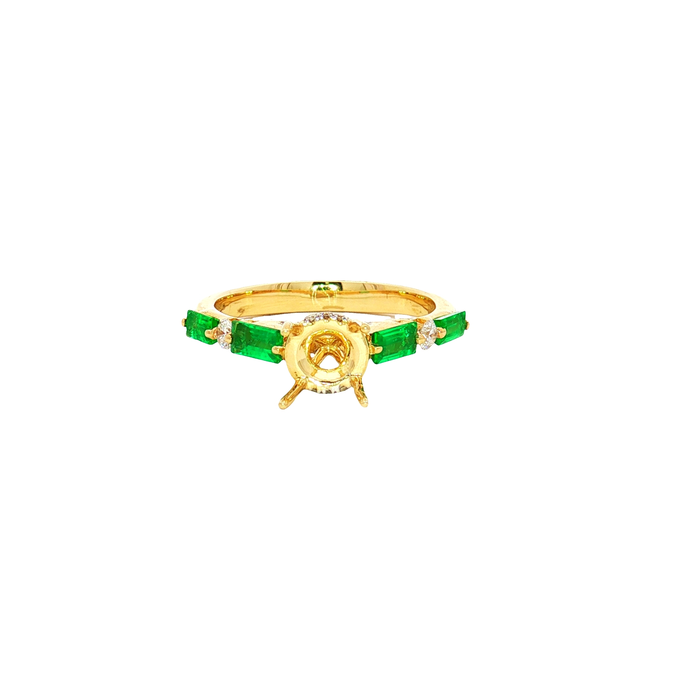 14K Yellow Gold 0.19ct Diamond & 0.63ct Emerald Semi Mount Engagement Ring with Hidden Halo, Size 7.5