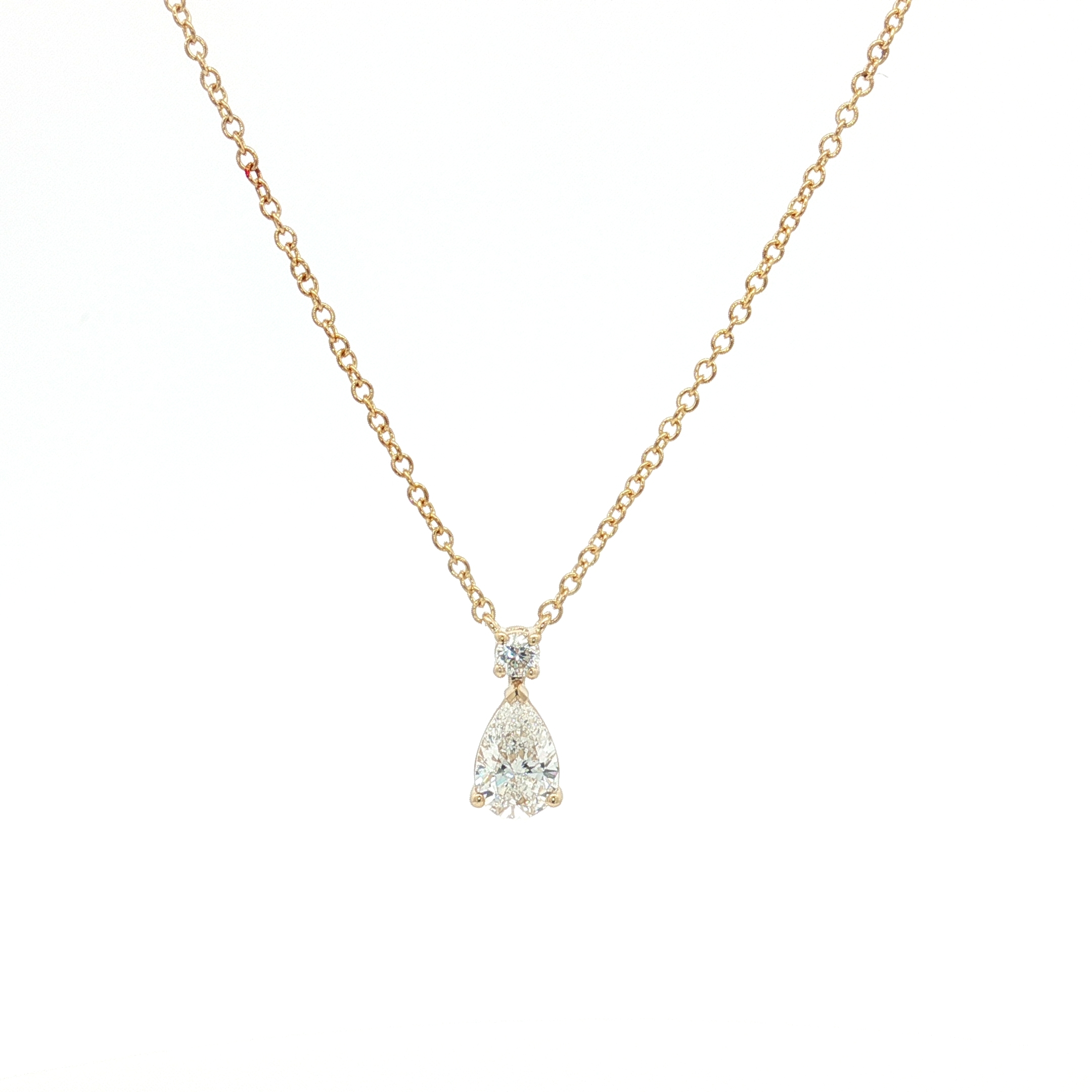 14K Yellow Gold Drop Shape Pendant With 0.57ct Lab-Grown Diamonds Necklace, Size 16 + 2