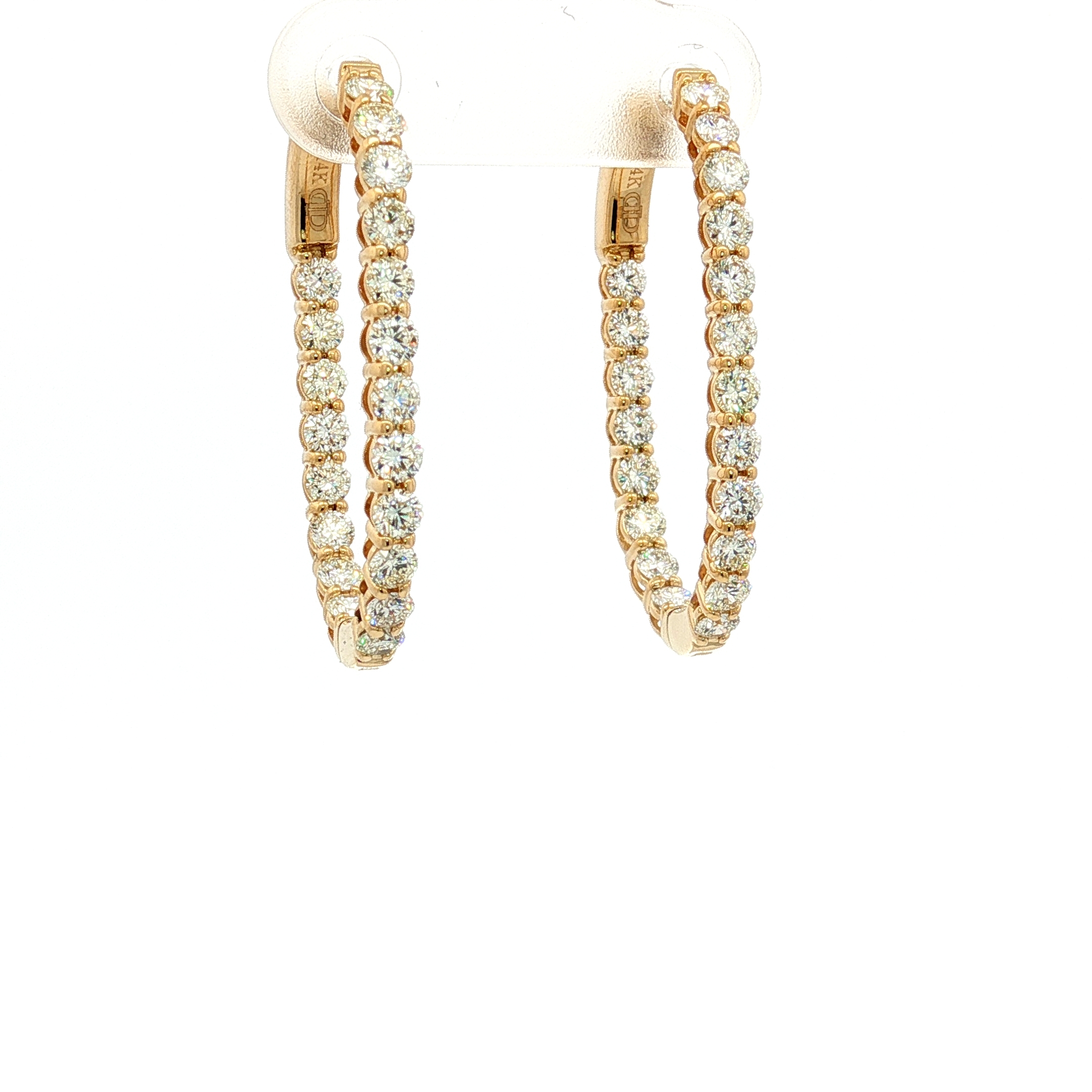 14K Yellow Gold Elongated In-out Hoops With 2.00ct Round Natural Diamonds, ( Dimensions 13.6x23.2x2.4mm )