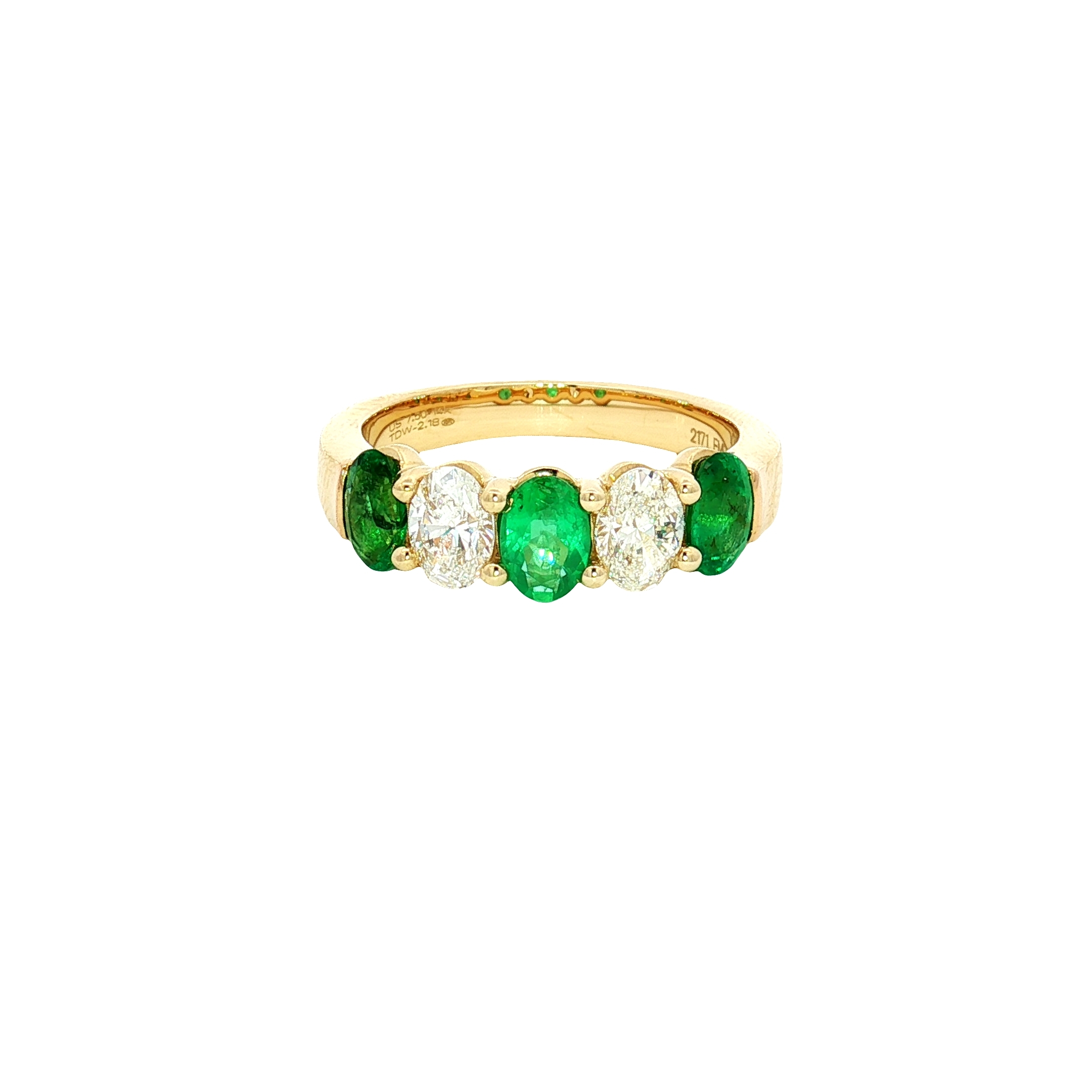 14K Yellow Gold Fashion Band with Oval-Cut 1.29ct Emeralds & 0.89ct Diamonds, Size 7.5