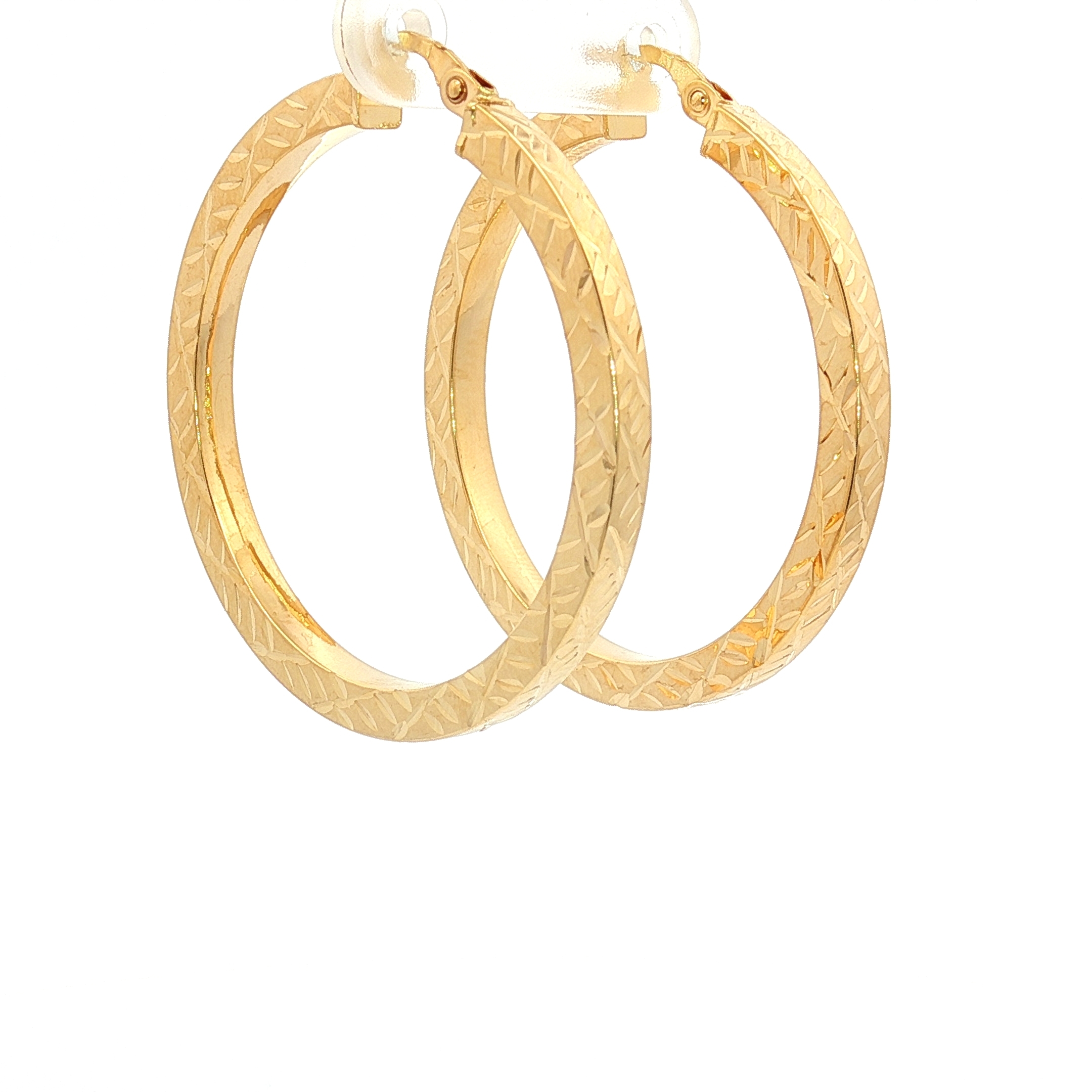 14K Yellow Gold Flat Diamond -Cut Hoops, Big Size ( Round 35.8mm )