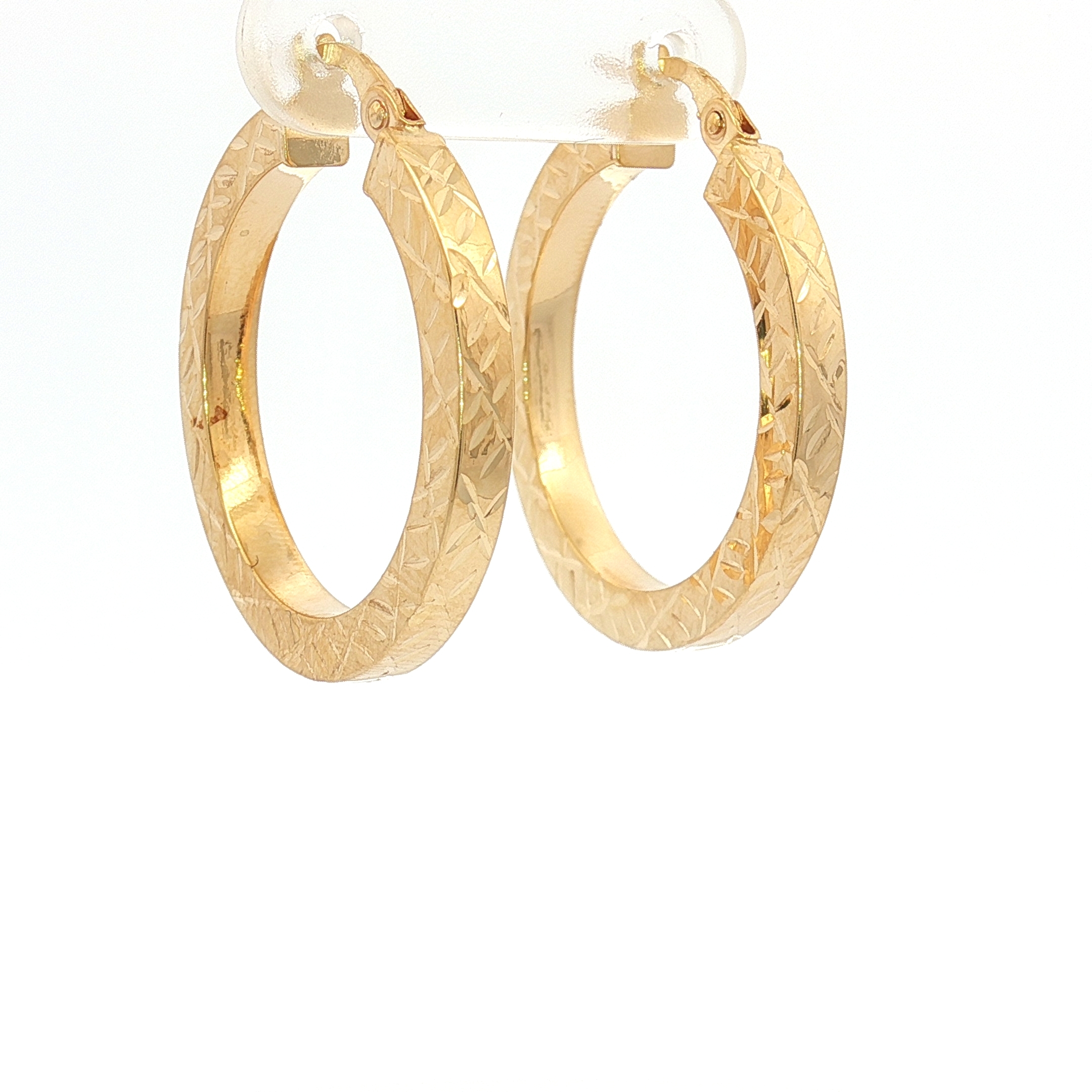 14K Yellow Gold Flat Diamond -Cut Hoops, Medium Size ( Round 25.2mm )