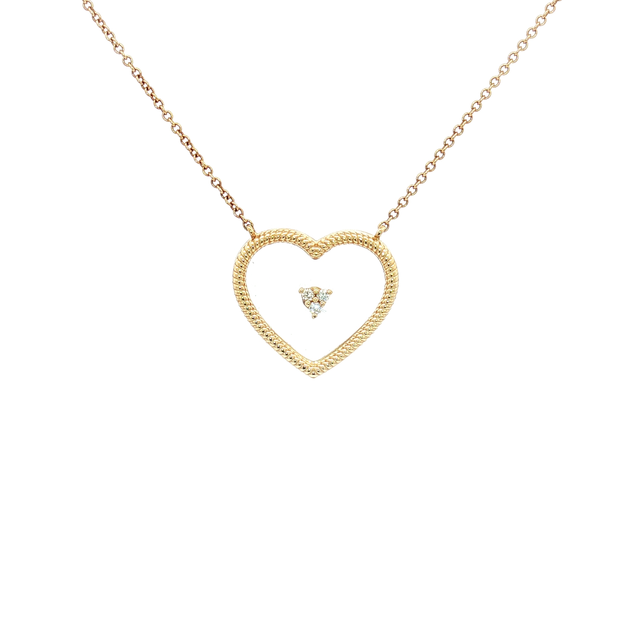 14K Yellow Gold Heart Pendant Necklace with Floating Glass Effect and 0.02ct Natural Diamonds