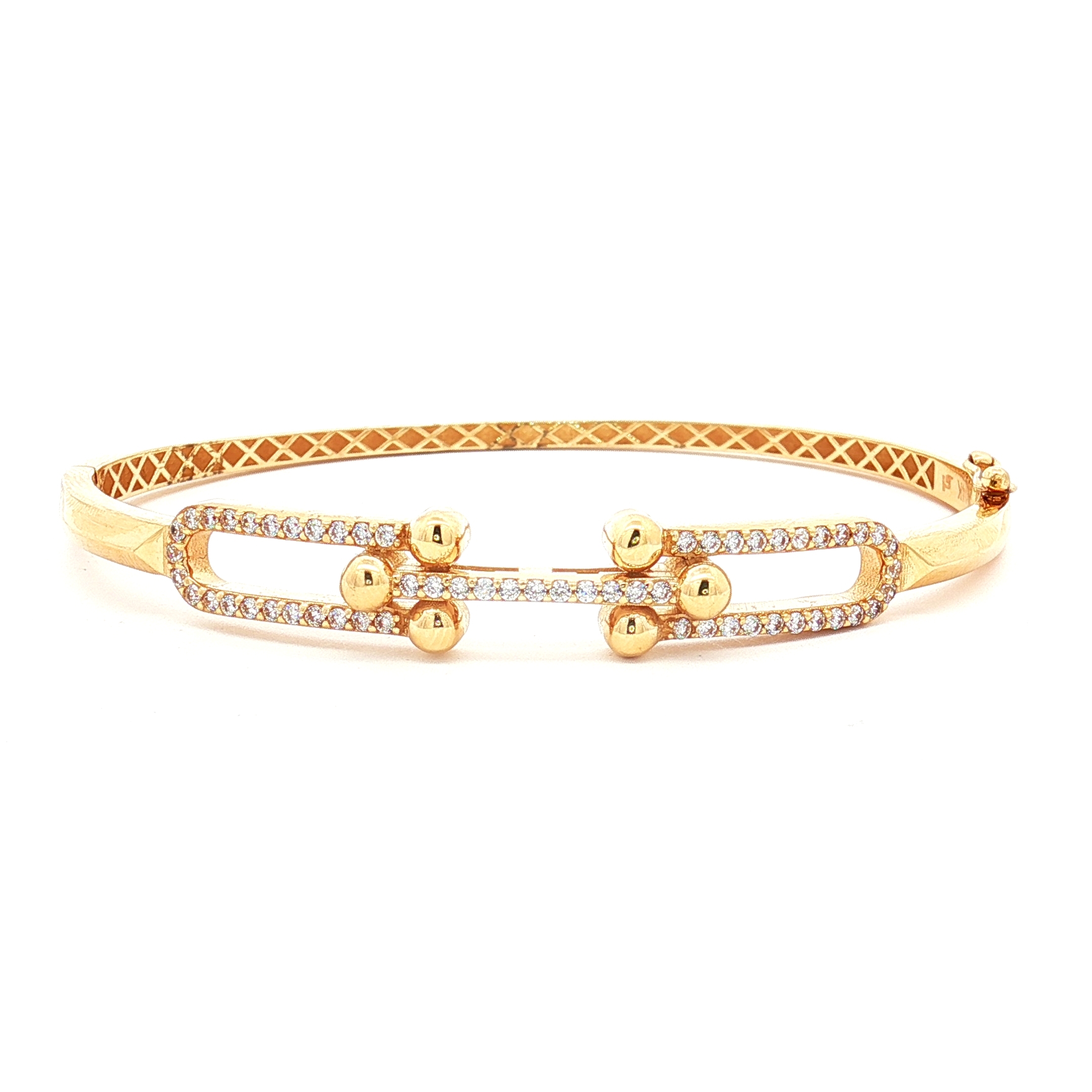 14K Yellow Gold Hinged Bangle with Cubic Zirconia Centerpiece, Size 6.75