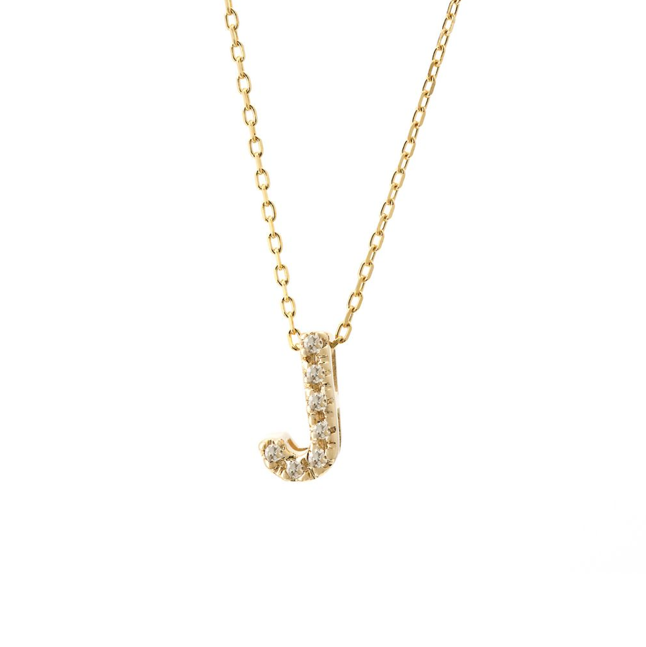 14K Yellow Gold Initial J Necklace With 0.05ct Natural Diamonds, Size 16 + 2