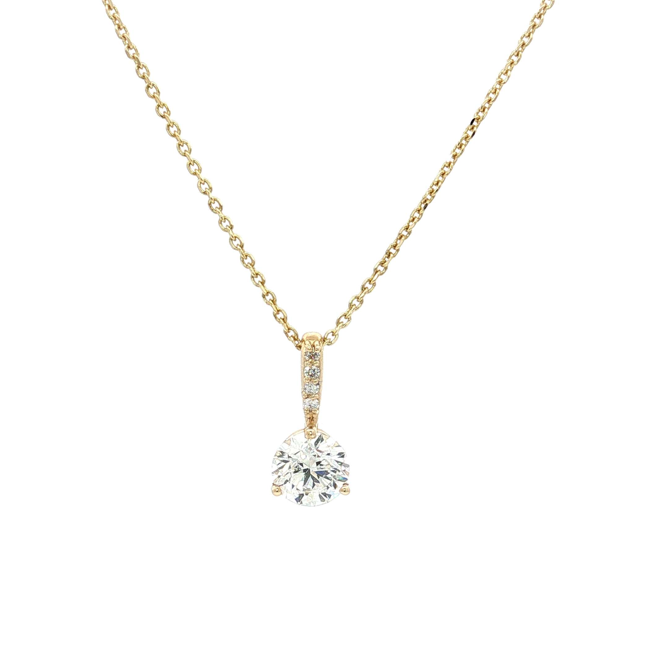 14K Yellow Gold Lab-Grown 1.00ct Round Diamond Solitaire Pendant Necklace with 0.10ct Natural Diamonds on the Bail, 18