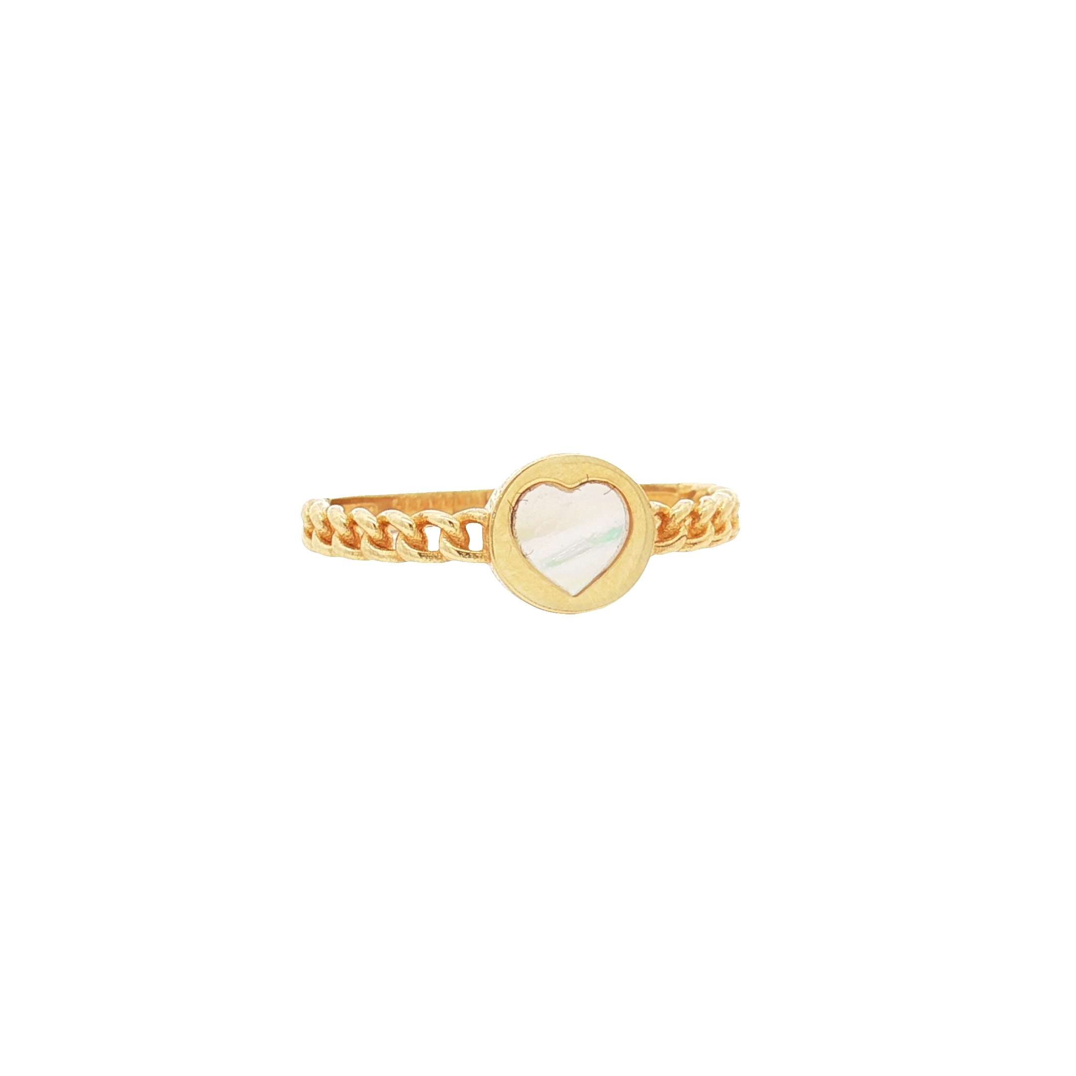 14K Yellow Gold Link-Style Ring with Mother of Pearl Heart Bezel, 5.75