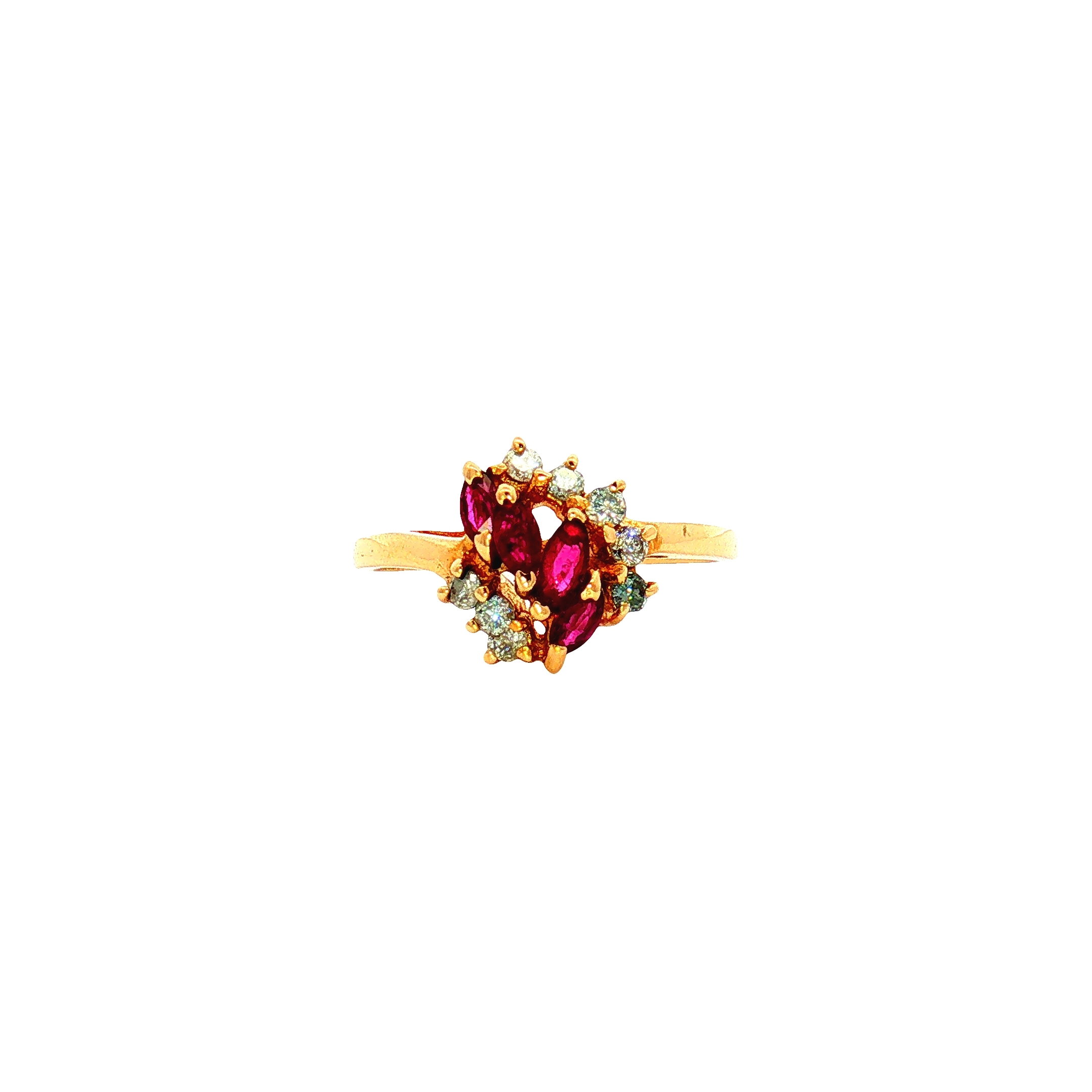 14K Yellow Gold Marquise Ruby Cluster Ring with Diamond Accents, Size 7