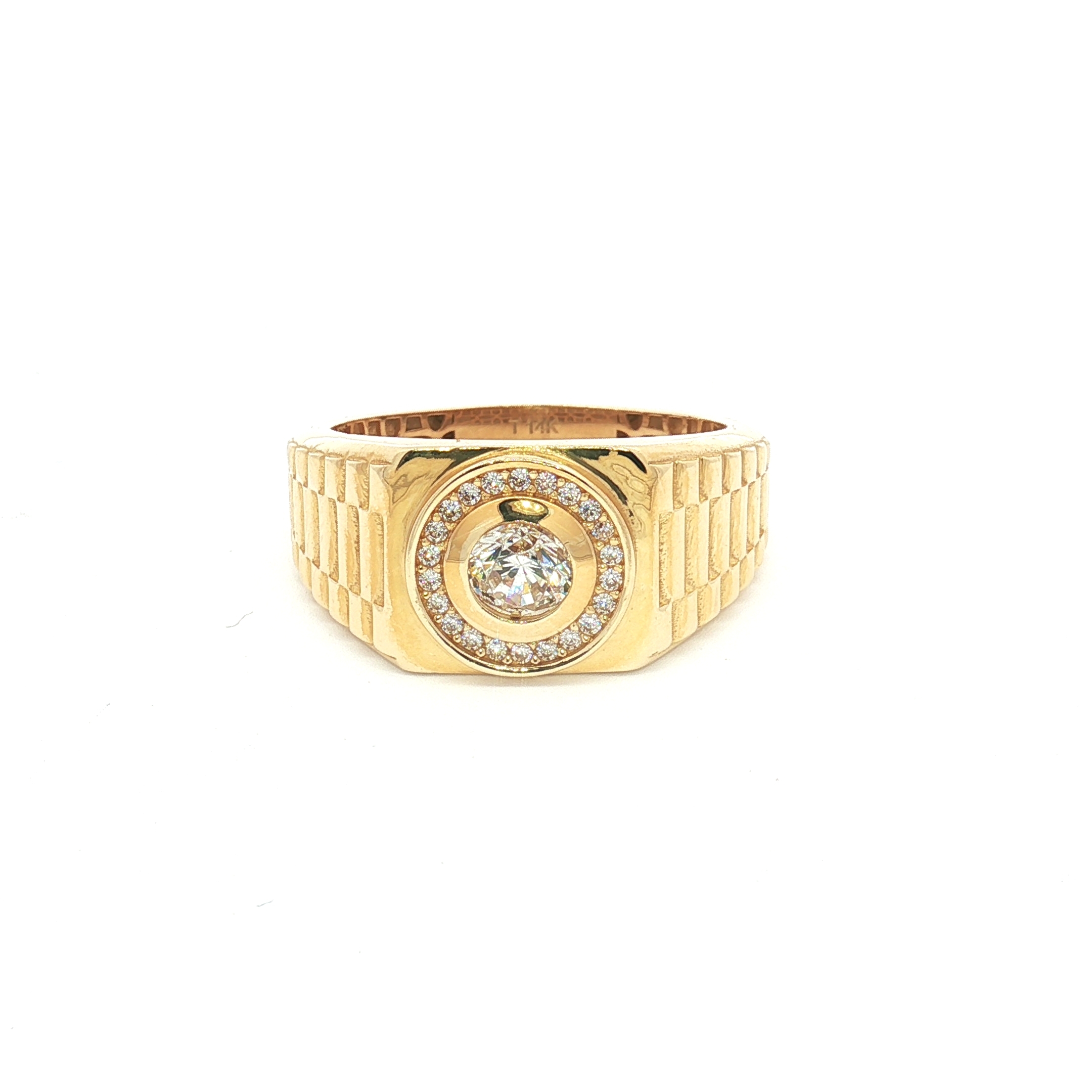 14K Yellow Gold Men's Fashion Ring with Cubic Zirconias, Size 11