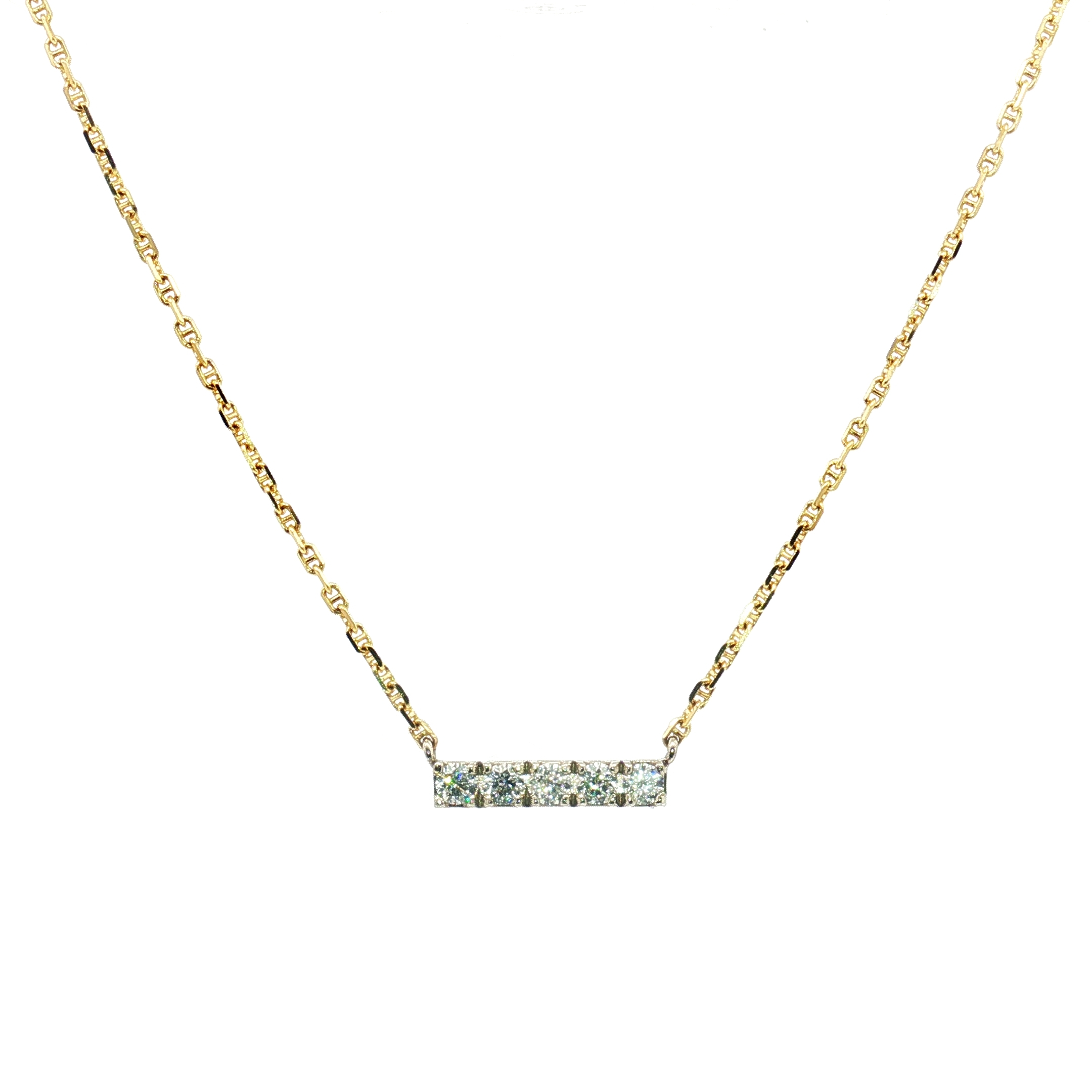 14K Yellow Gold Pavé Bar Pendant Necklace with 0.5ct Natural Diamonds, 18