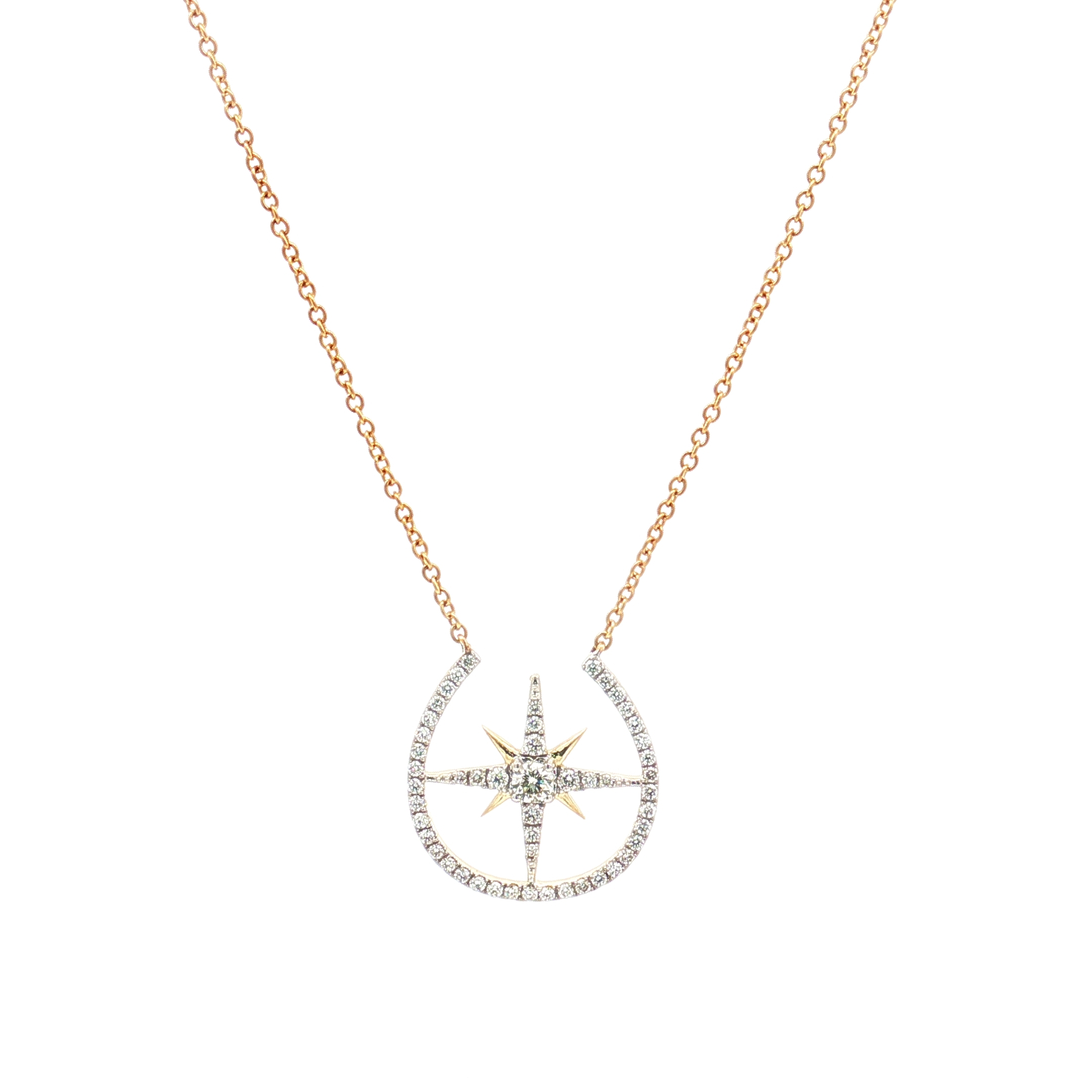14K Yellow Gold Pavé Horseshoe & Stardust Star Pendant Necklace with 0.42 Diamonds, 18