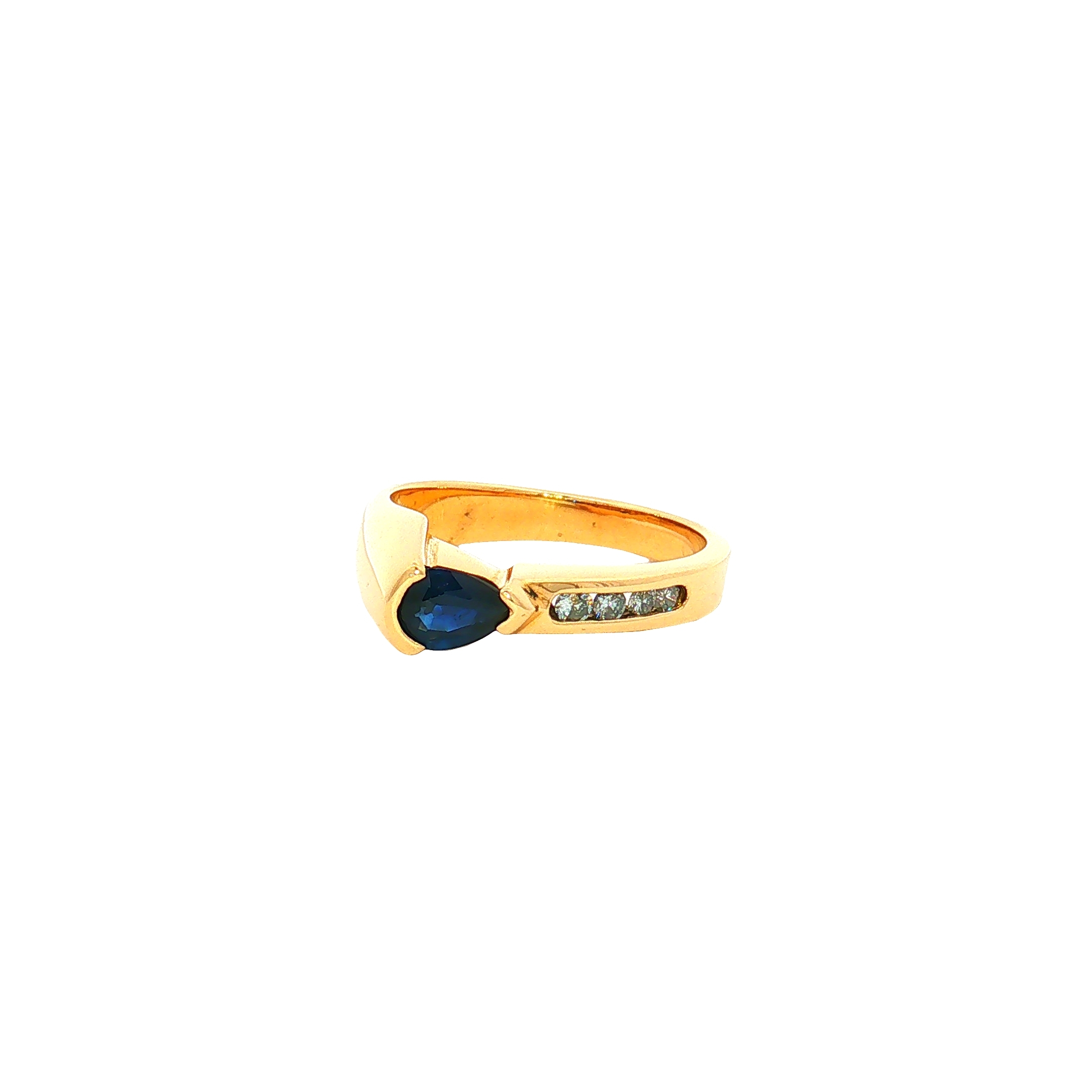 14K Yellow Gold Pear-Shaped Sapphire Tension Ring with Diamond Accents, Size 6.25