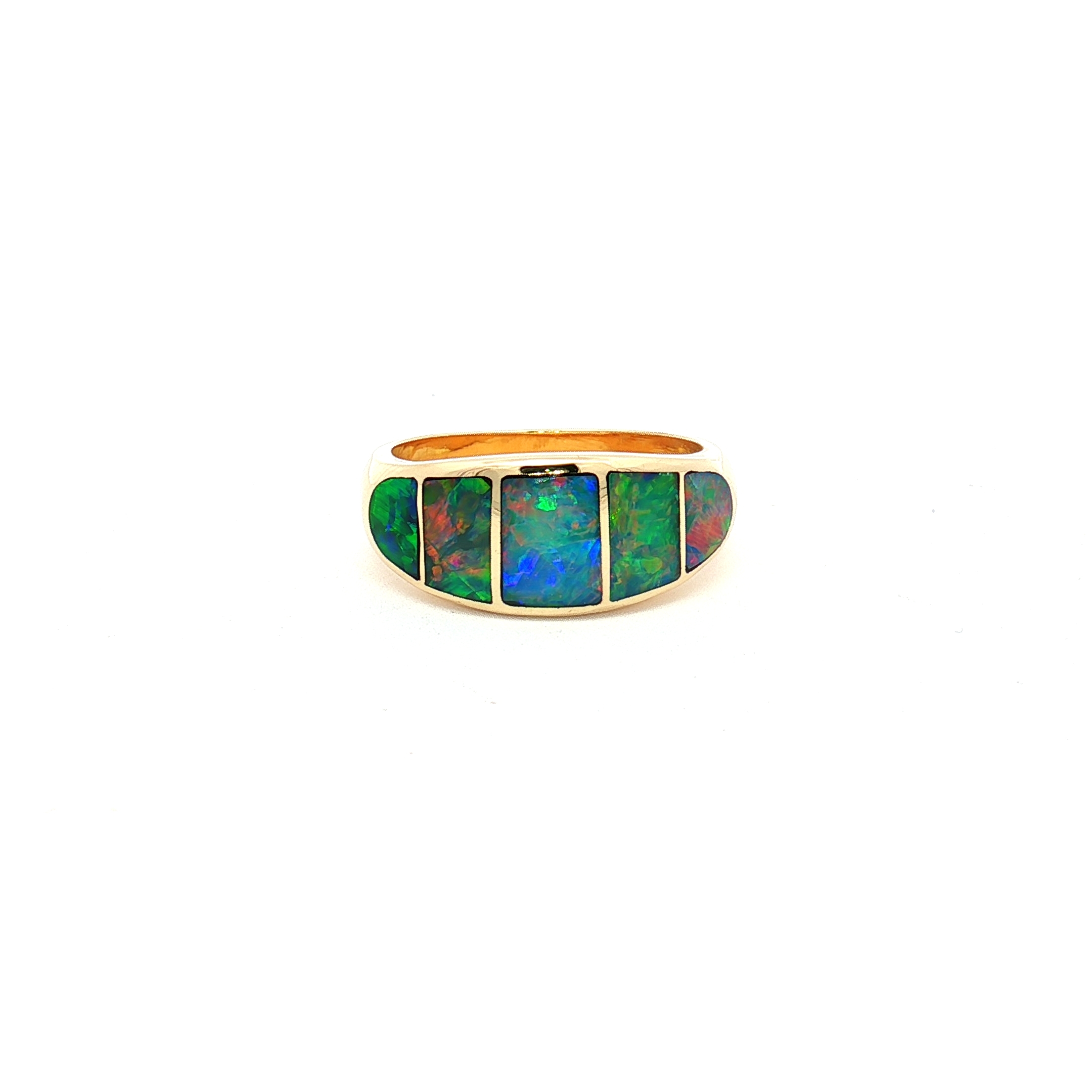 14K Yellow Gold Ring Featuring 5 Mosaic Opal Stones, Size 5.25