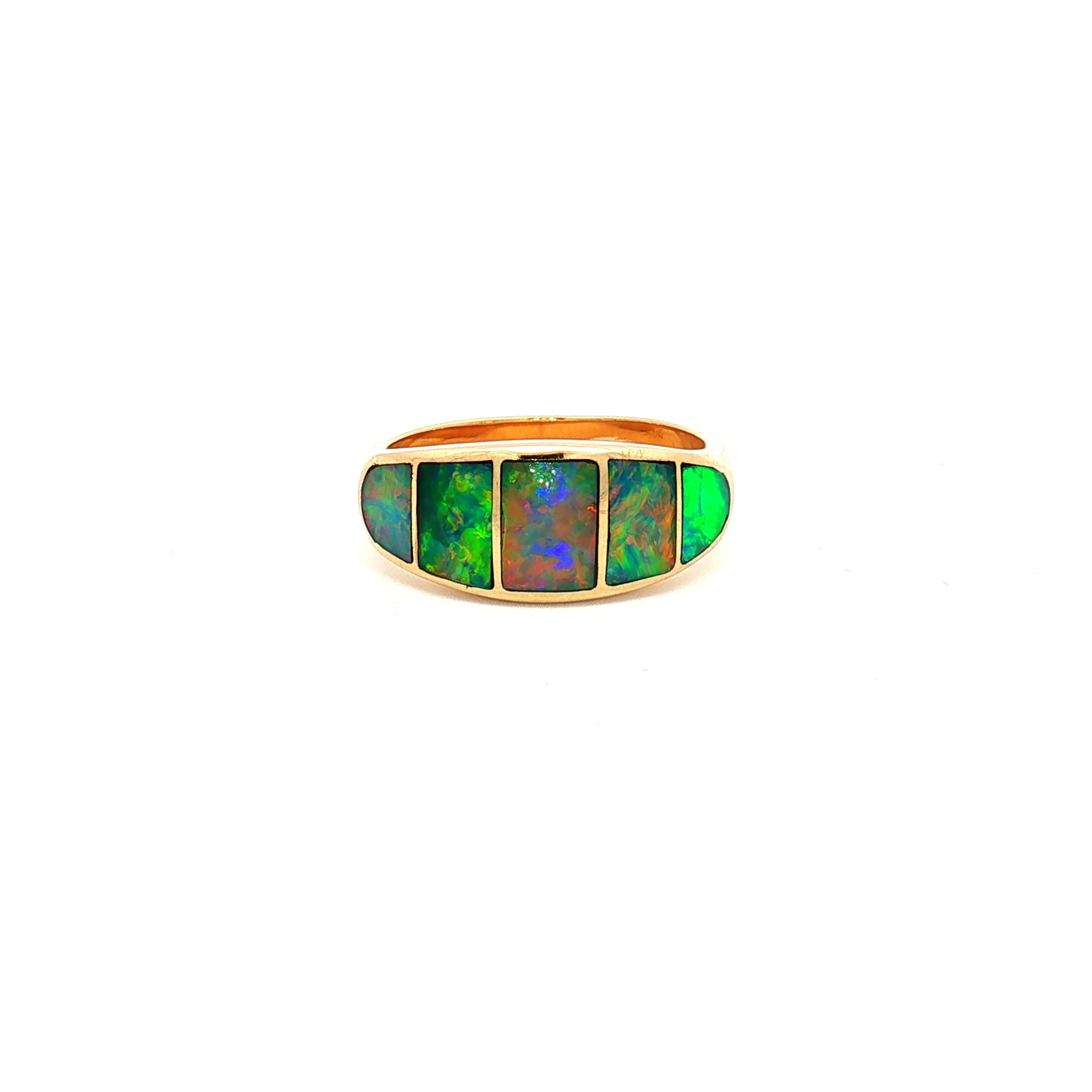 14K Yellow Gold Ring Featuring 5 Mosaic Opal Stones, Size 5.5