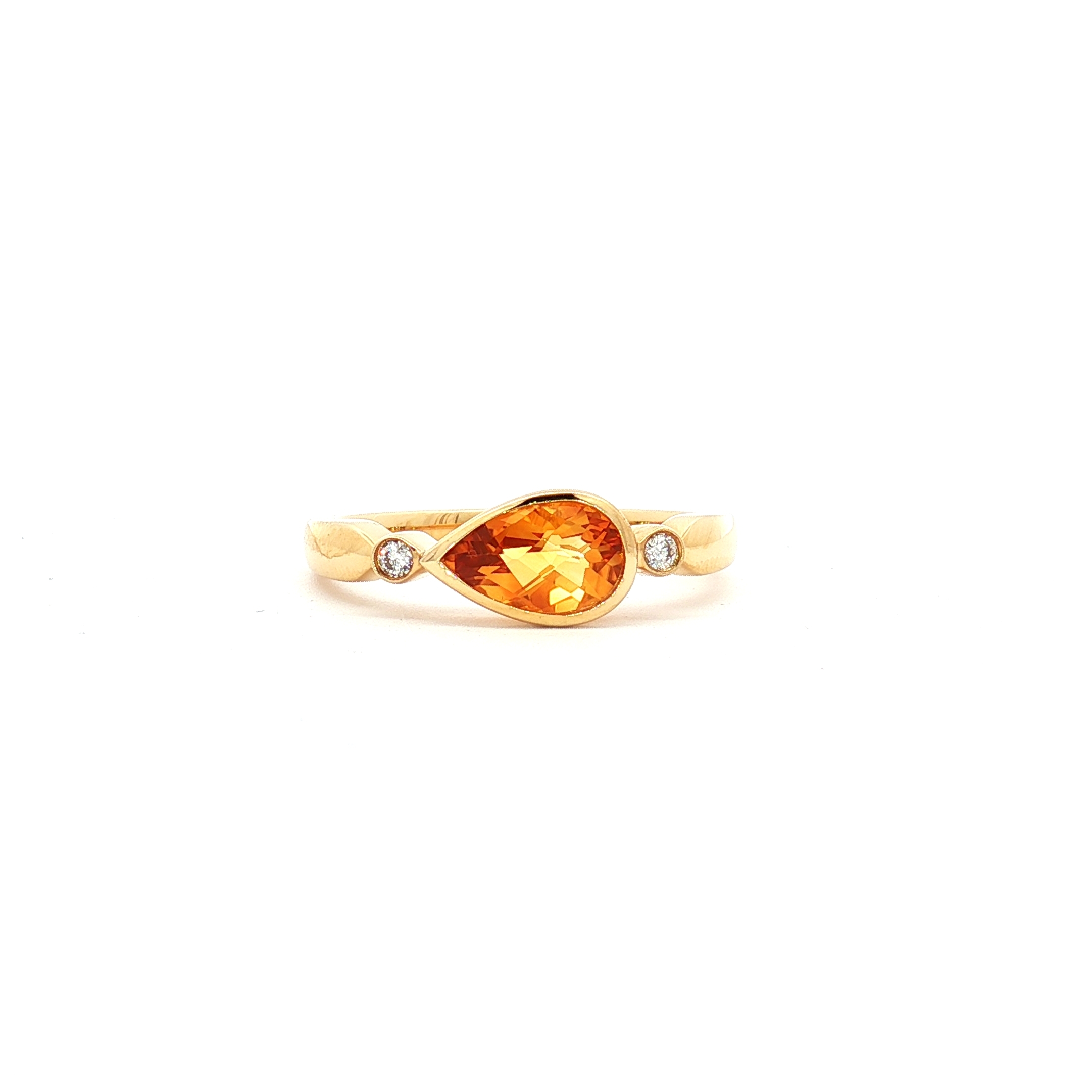 14K Yellow Gold Ring with Bezel-Set Pear-Cut Citrine and 0.04ct Natural Diamonds, Size 7