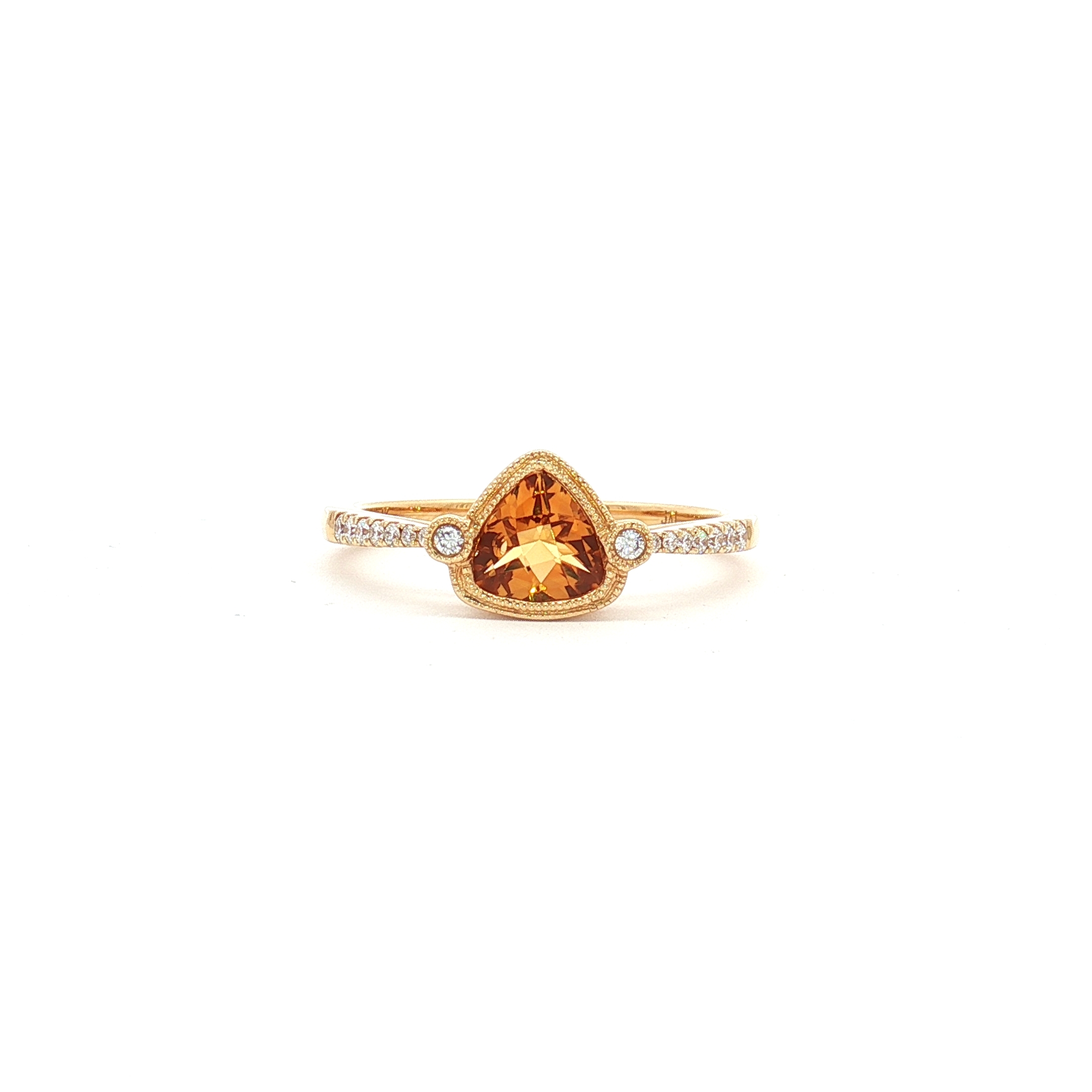 14K Yellow Gold Ring with Trillion-Cut Citrine and Natural Diamonds, Size 7