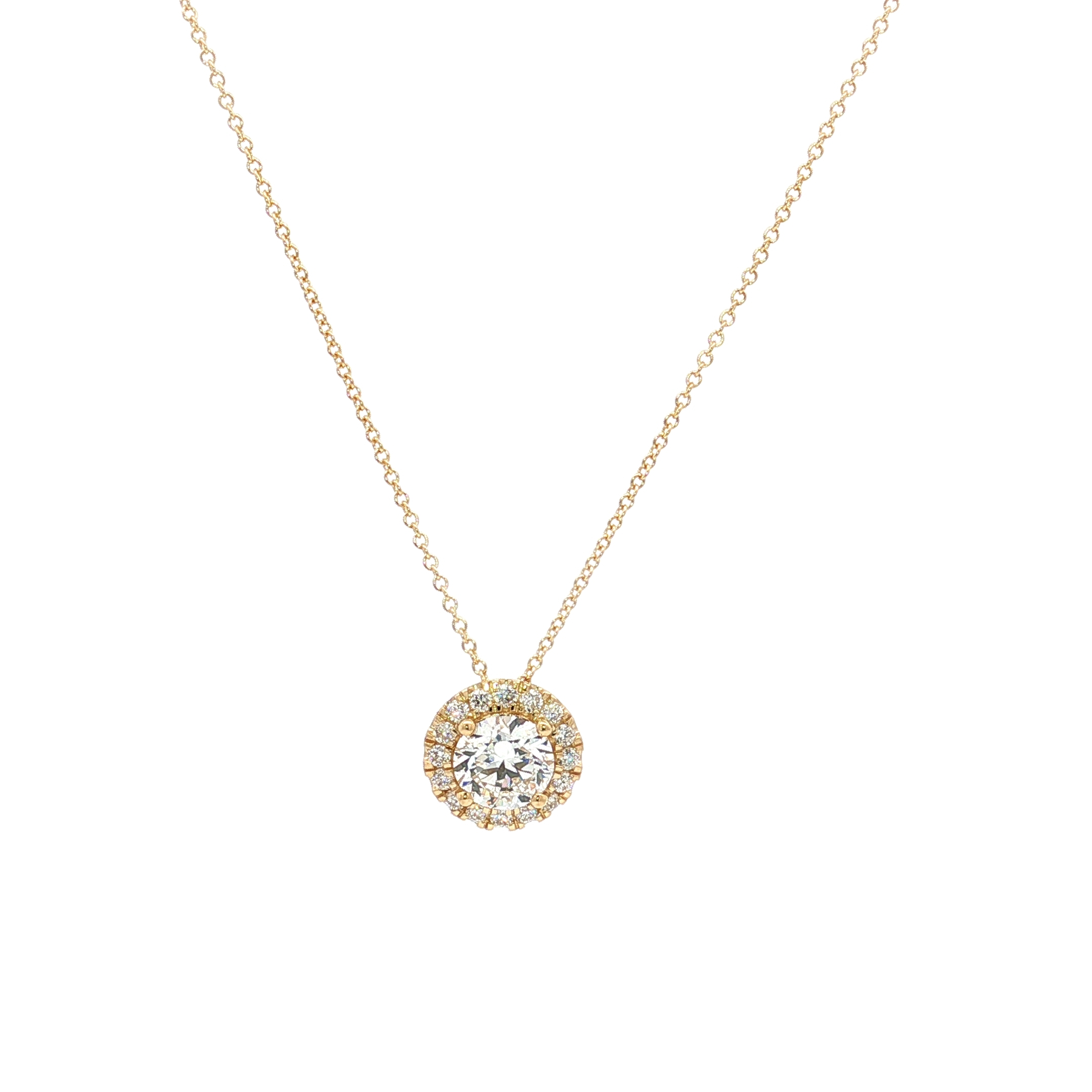 14K Yellow Gold Round Diamond Halo Pendant Necklace with 1.21ct Lab-Grown Diamonds, 18