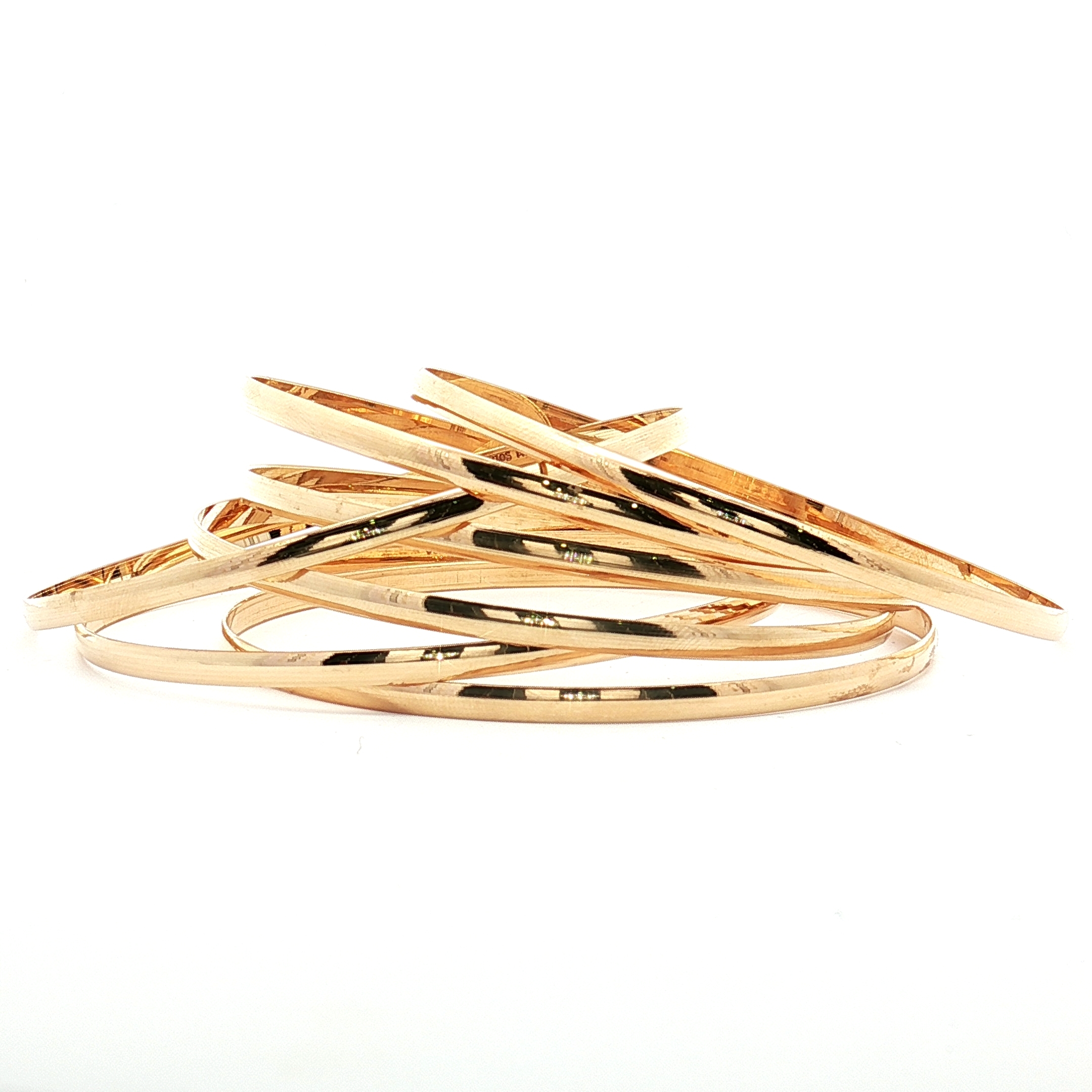 14K Yellow Gold Semanario – Bangle Set of 7, Size Large (60–62mm Inner Diameter)