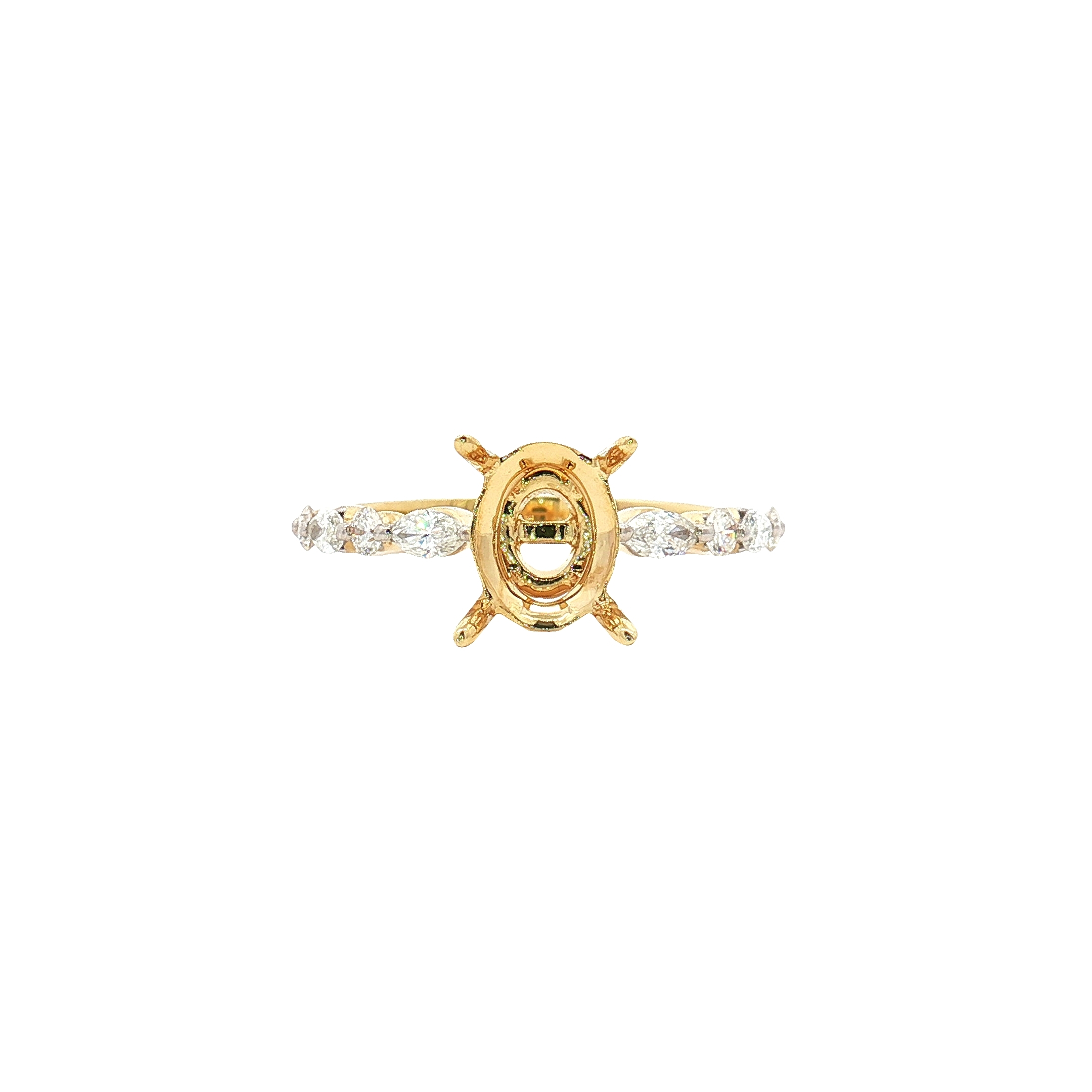14K Yellow Gold Semi-Mount Engagement Ring with 0.93ct Diamonds, Size 7.5 - Fits oval Cut Diamond
