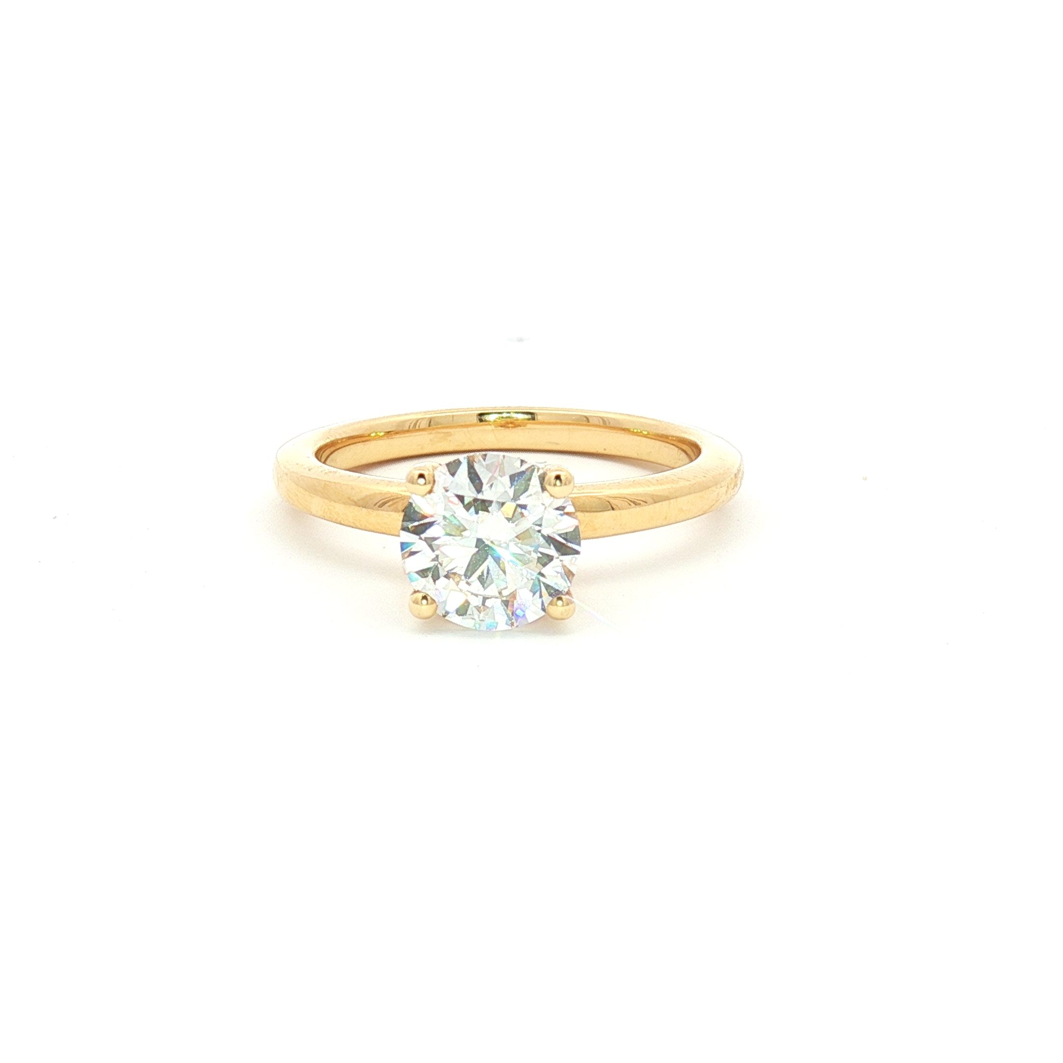 14K Yellow Gold Solitaire, Round Lab-Grown Diamond 1.51ct FVS1, Size 7