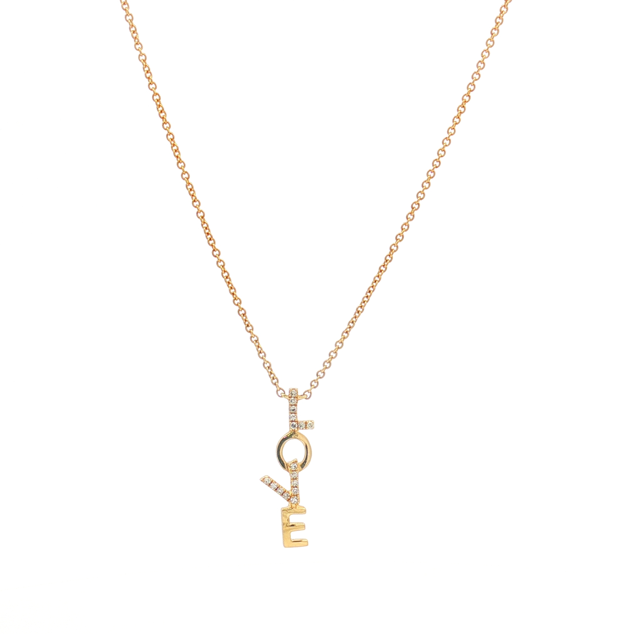 14K Yellow Gold Stacked LOVE Necklace with 0.05ct Natural Diamonds, 18 (Adjustable)