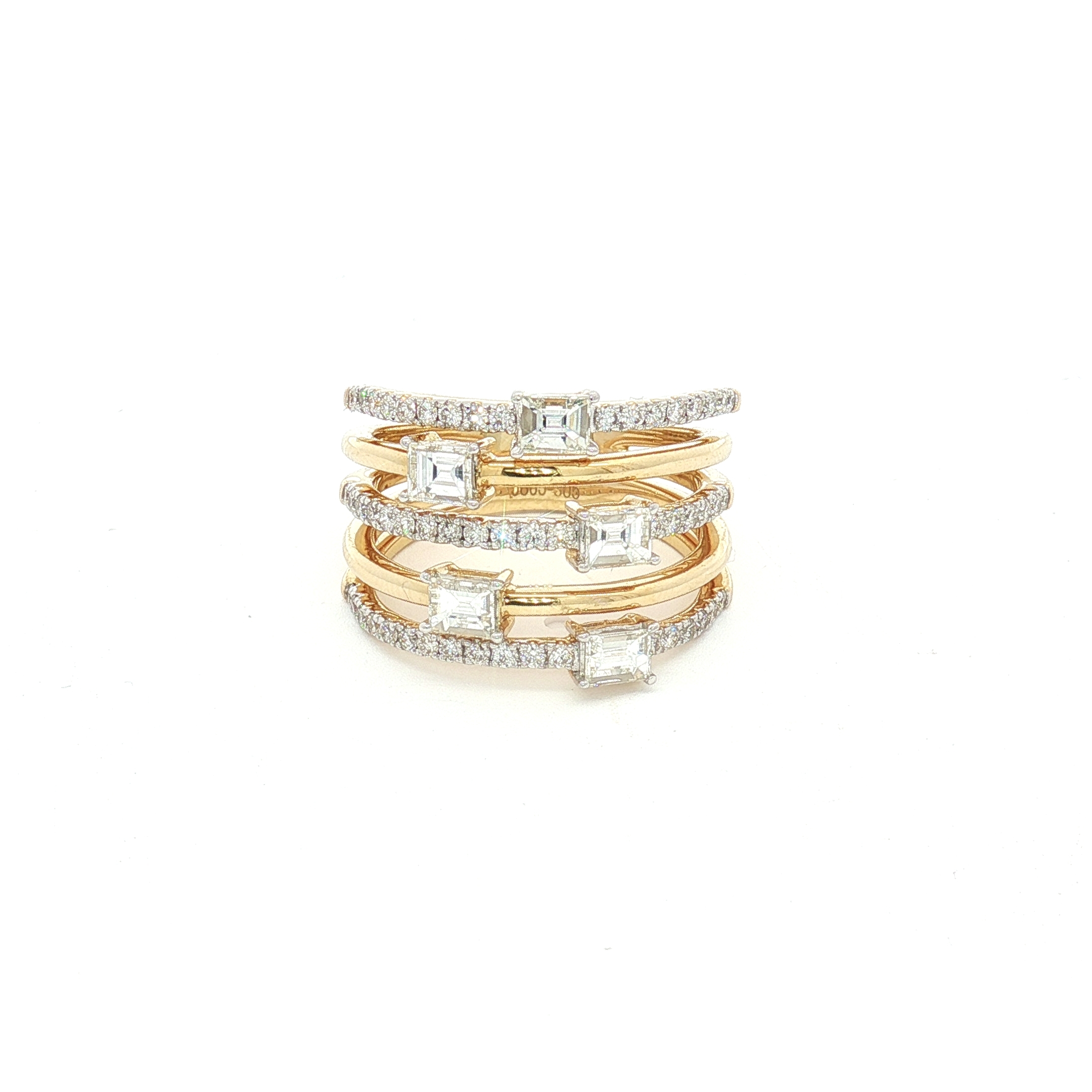 14K Yellow Gold Stacked Ring with 0.93ct Brilliant-Cut and 0.57ct Round-Cut Natural Diamonds, Size