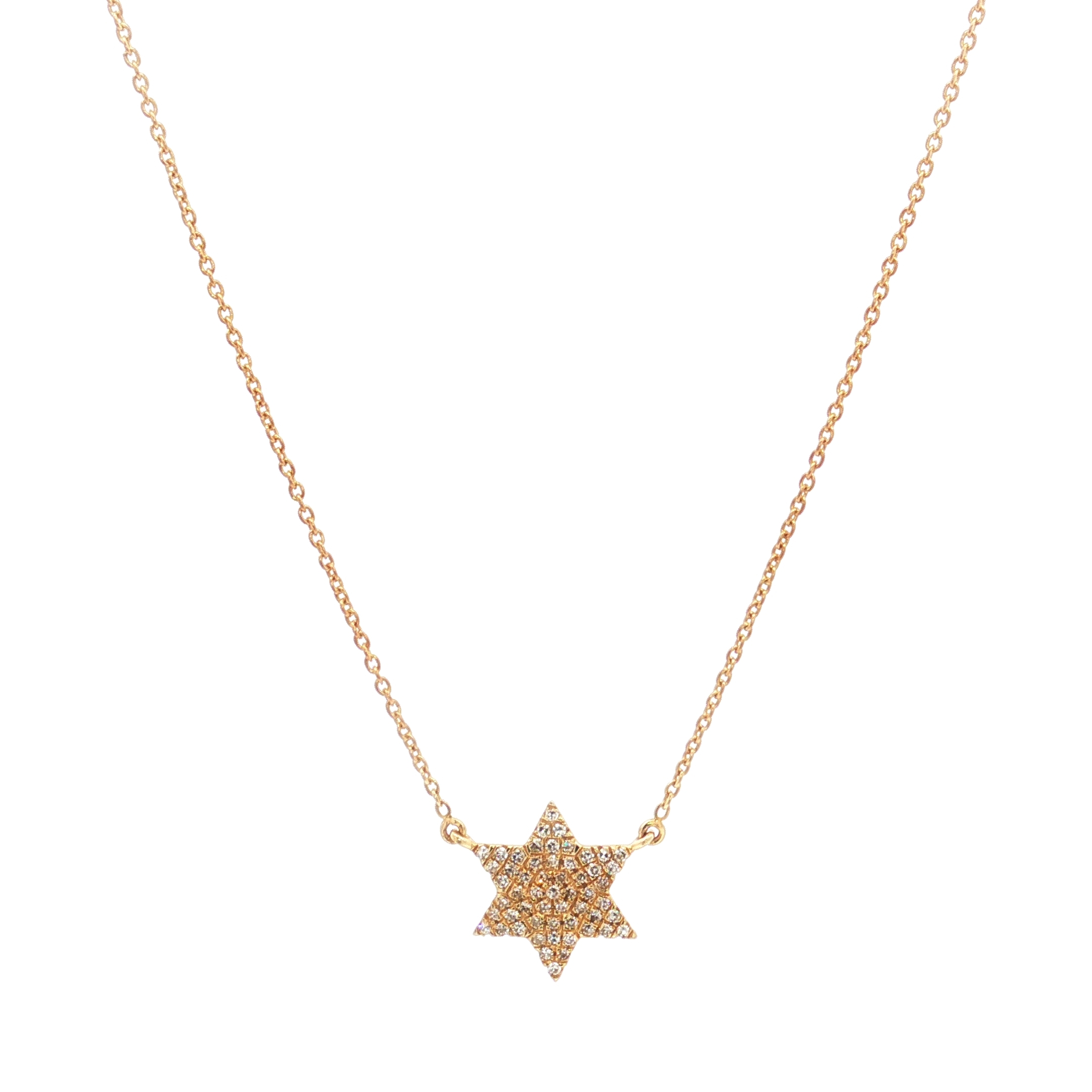 14K Yellow Gold Star Of David Pendant Necklace with 0.16ct Natural Diamonds, 18 ( Adjustable at 16 )
