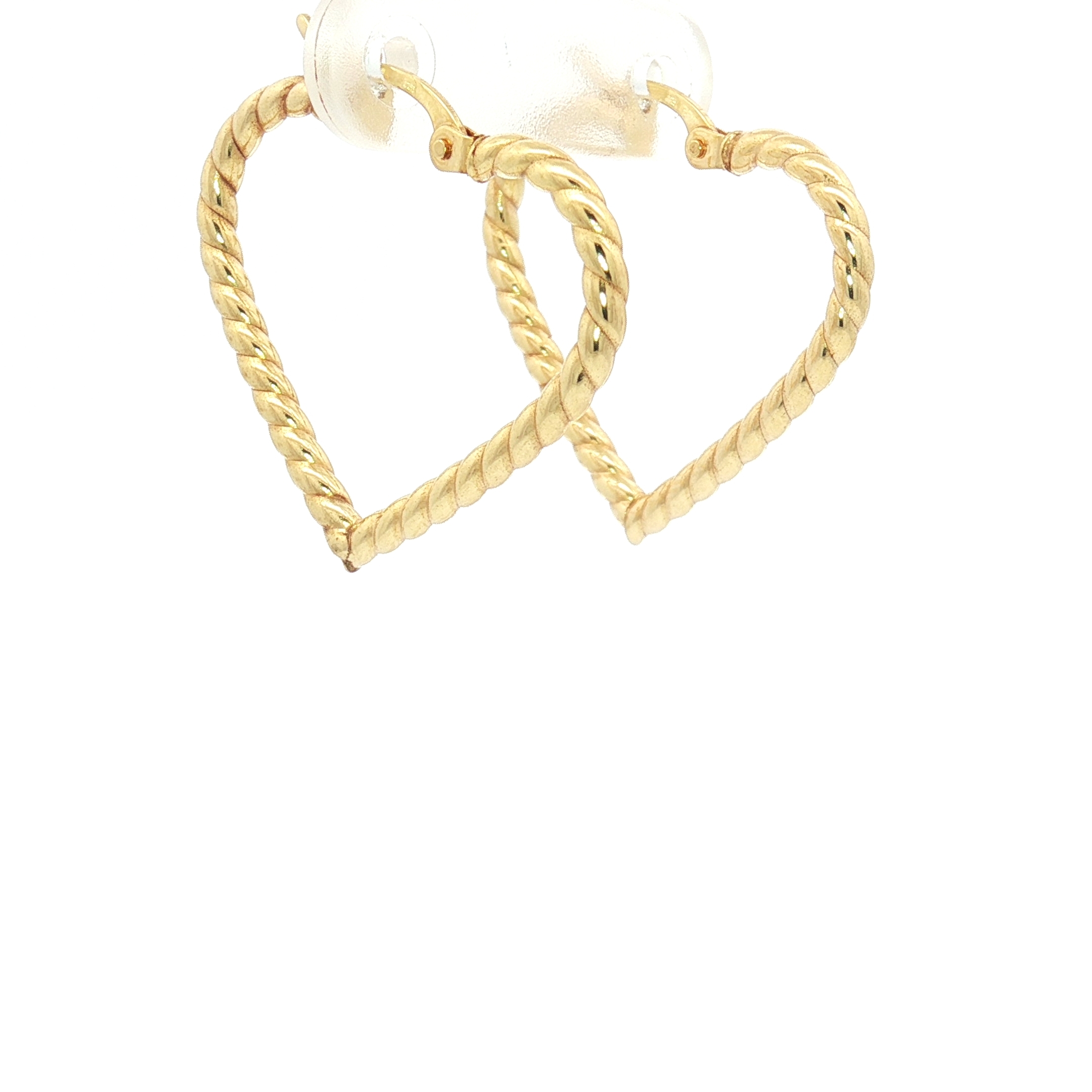 14K Yellow Gold Twisted Rope Heart Hoops, Medium Size ( Round 26mm )
