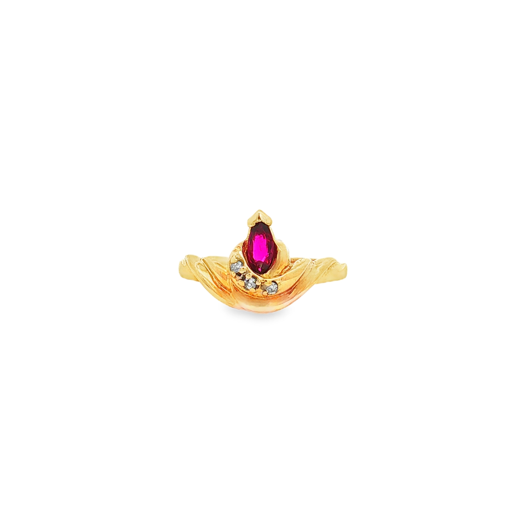 14K Yellow Gold Vintage-Inspired Marquise Ruby Ring with Diamond Accents, Size 6