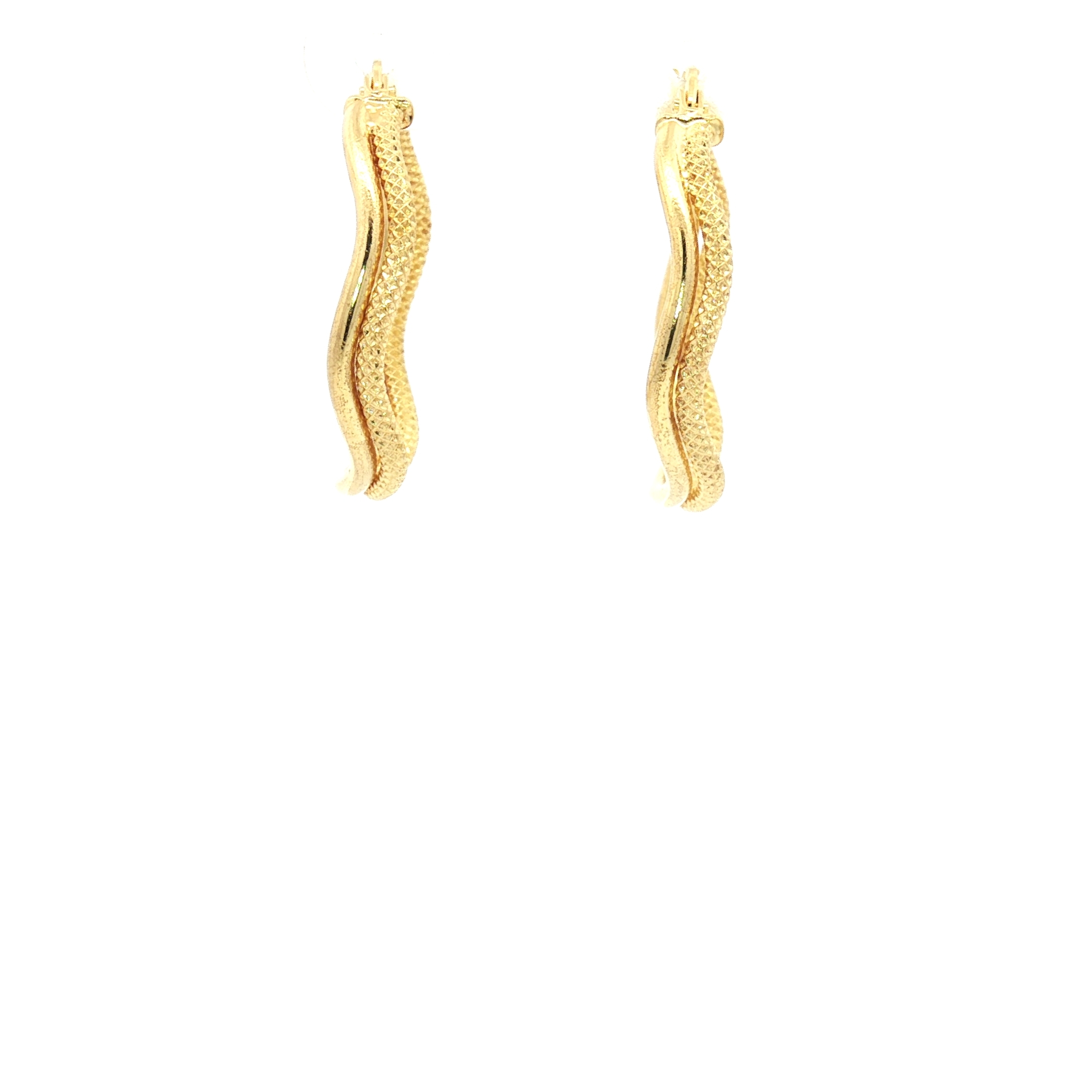 14K Yellow Gold Wavy Textured Hoops, Medium Size ( Round 22.8mm )