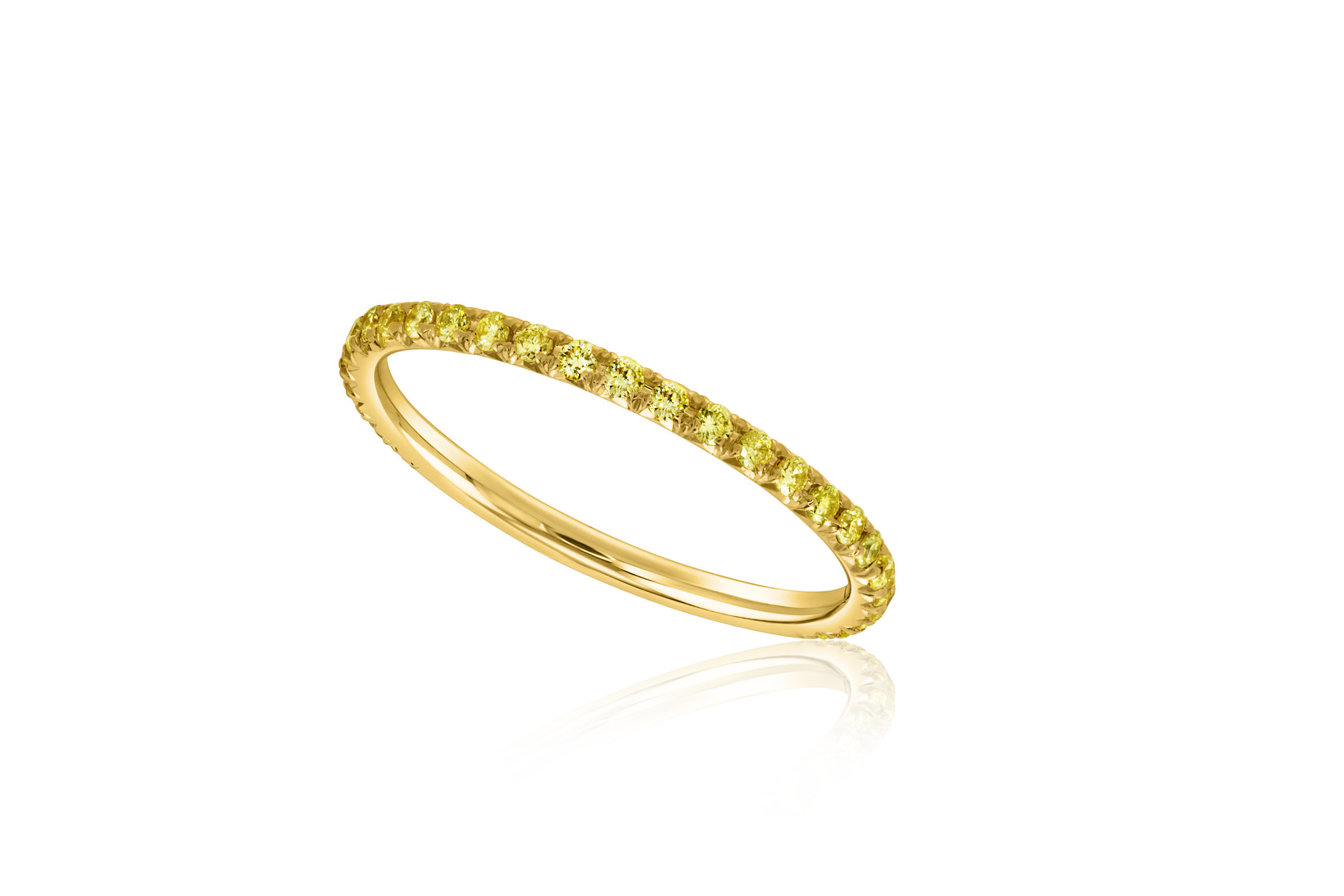 14K Yellow Gold Wedding Band Set with 27 Yellow Diamonds weighing 0.27ct in a V-Split Prong Setting, Size 7