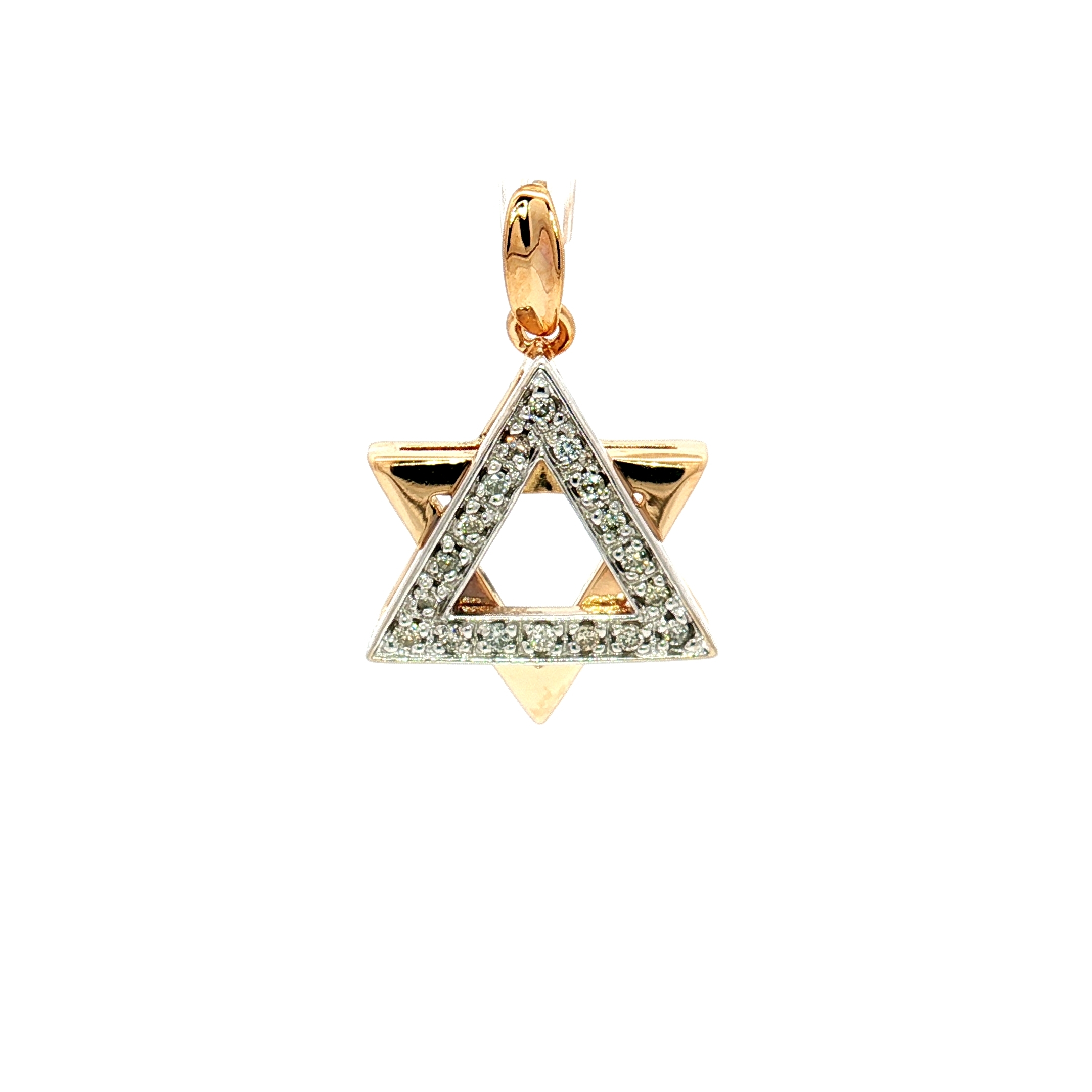 14K Yellow Gold & White Gold Details Star of David Pendant With Cubic Zirconias, ( 25.3x16.3mm )