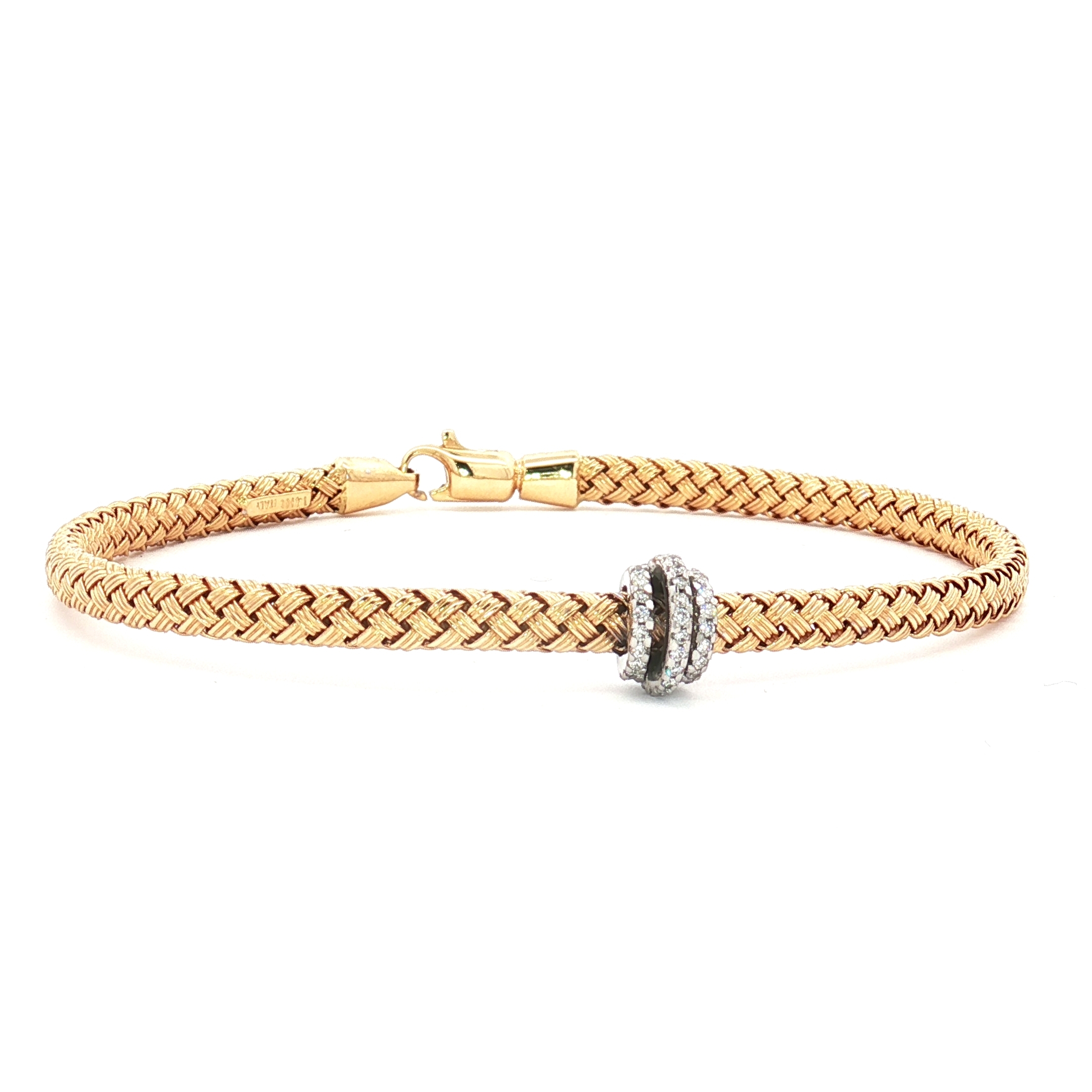14K Yellow & Whiite Gold Details Woven Cable Bangle wit 0.31ct Natural Diamonds, 6.5