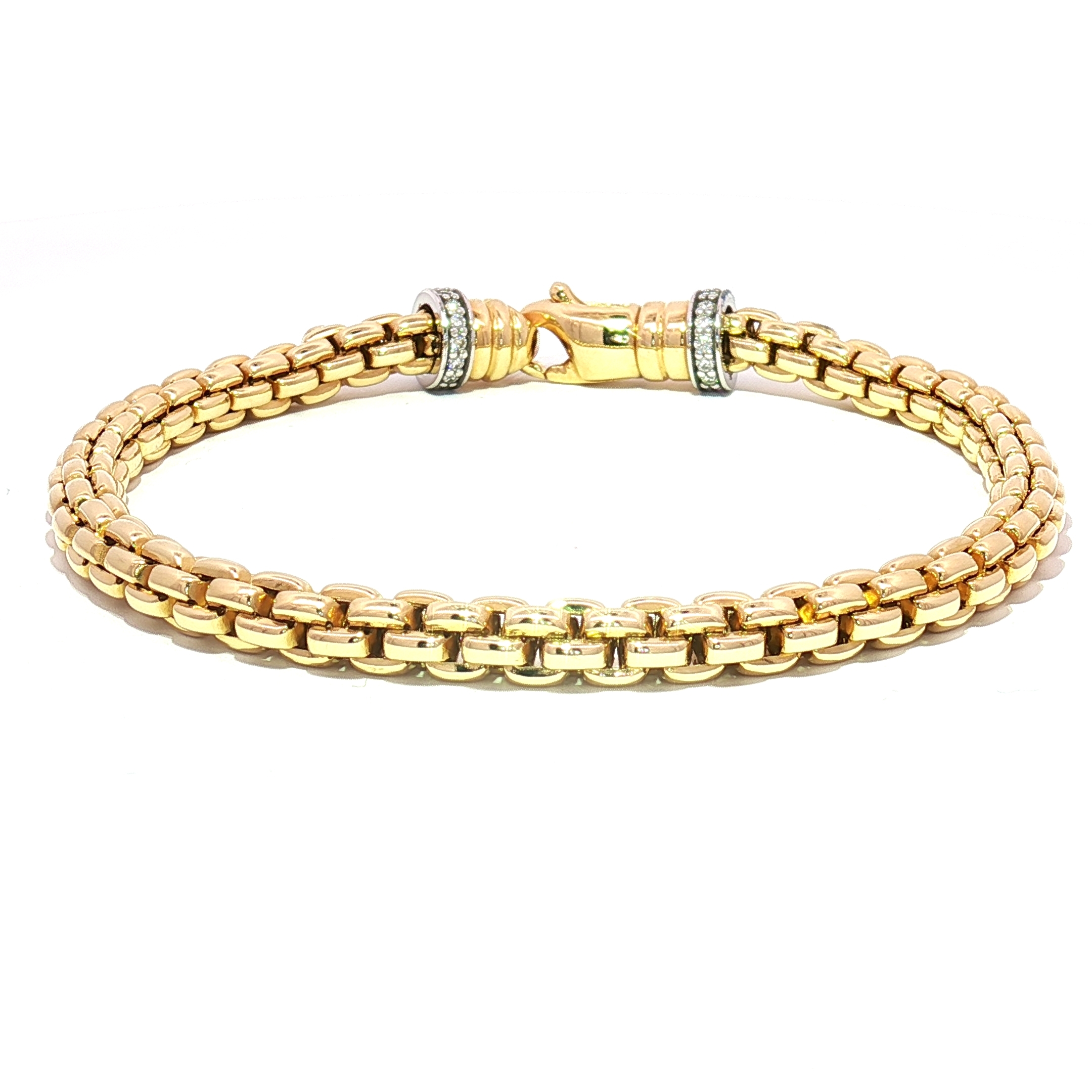 14K Yellow & White Gold Details Venetian Link Bracelet With 0.28ct Natural diamonds, Size 7.5