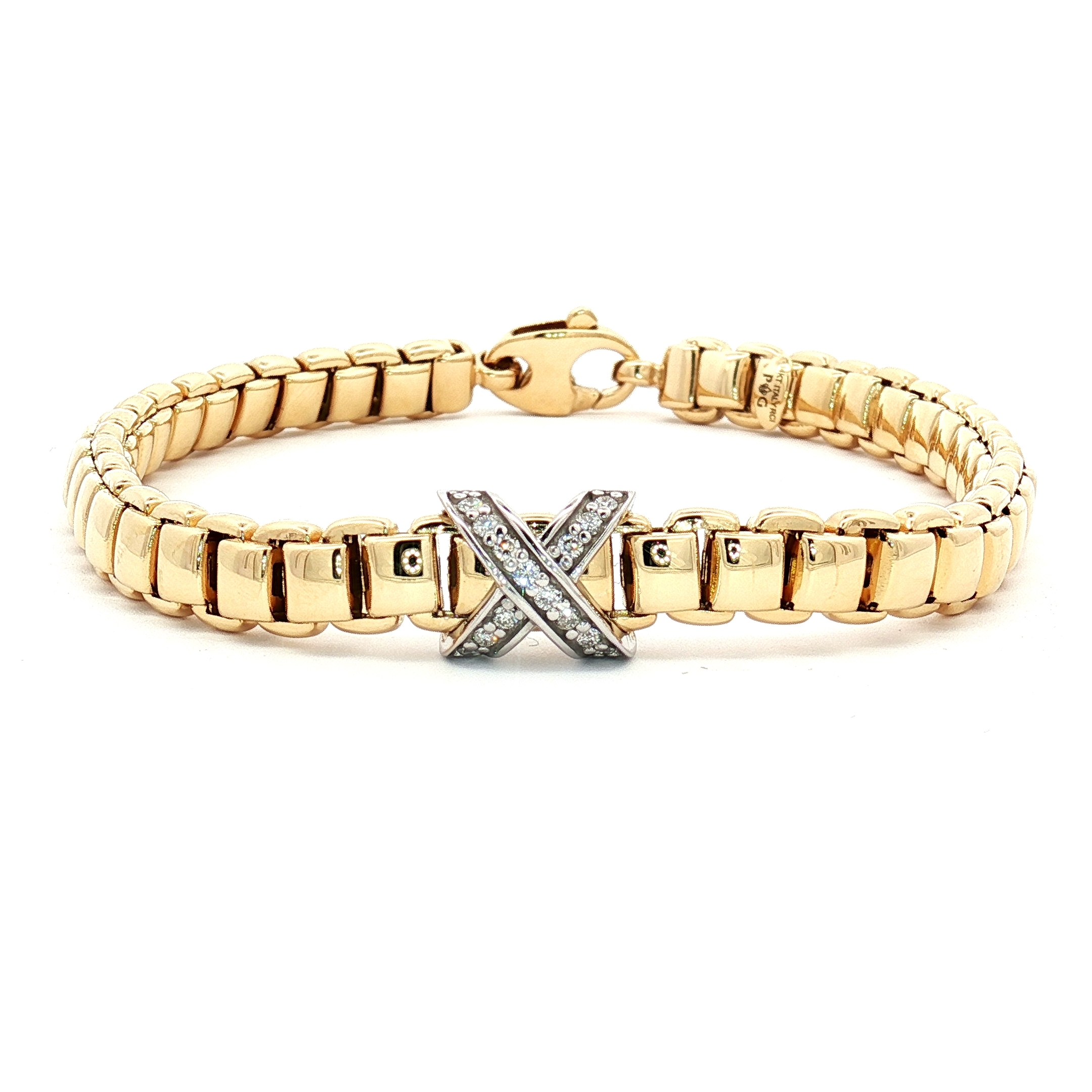 14K Yellow & White Gold Details Venetian Style Bracelet 0.14ct Natural Diamonds, Size 7.5