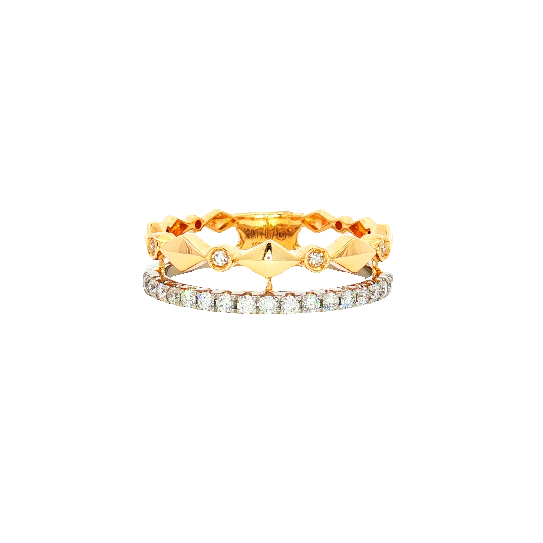 14K Yellow & White Gold Double Band Ring with 0.25ct Diamonds, Size 7