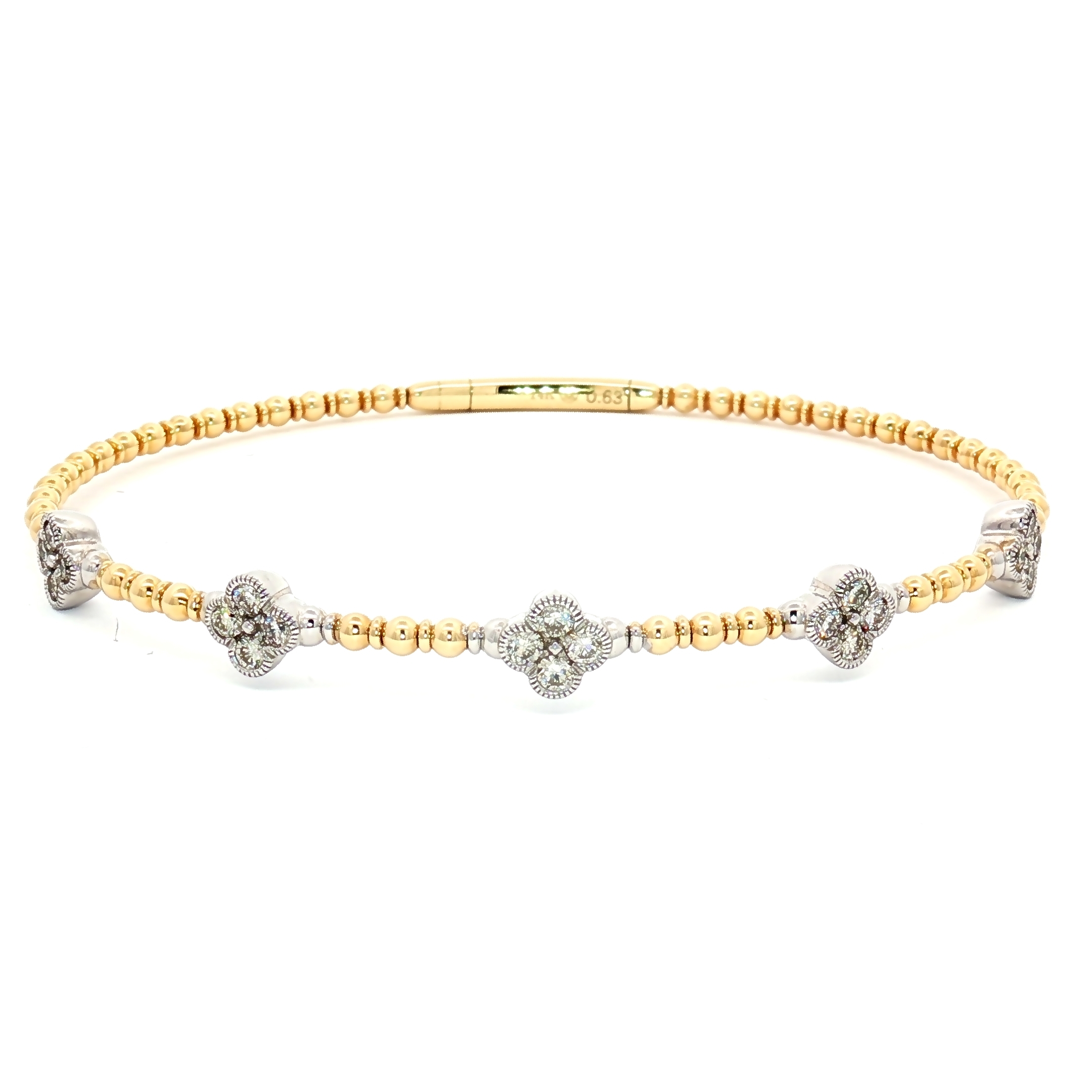 14K Yellow & White Gold Flower Openable Bangle with 0.63ct Natural Diamonds, Size 6.75 