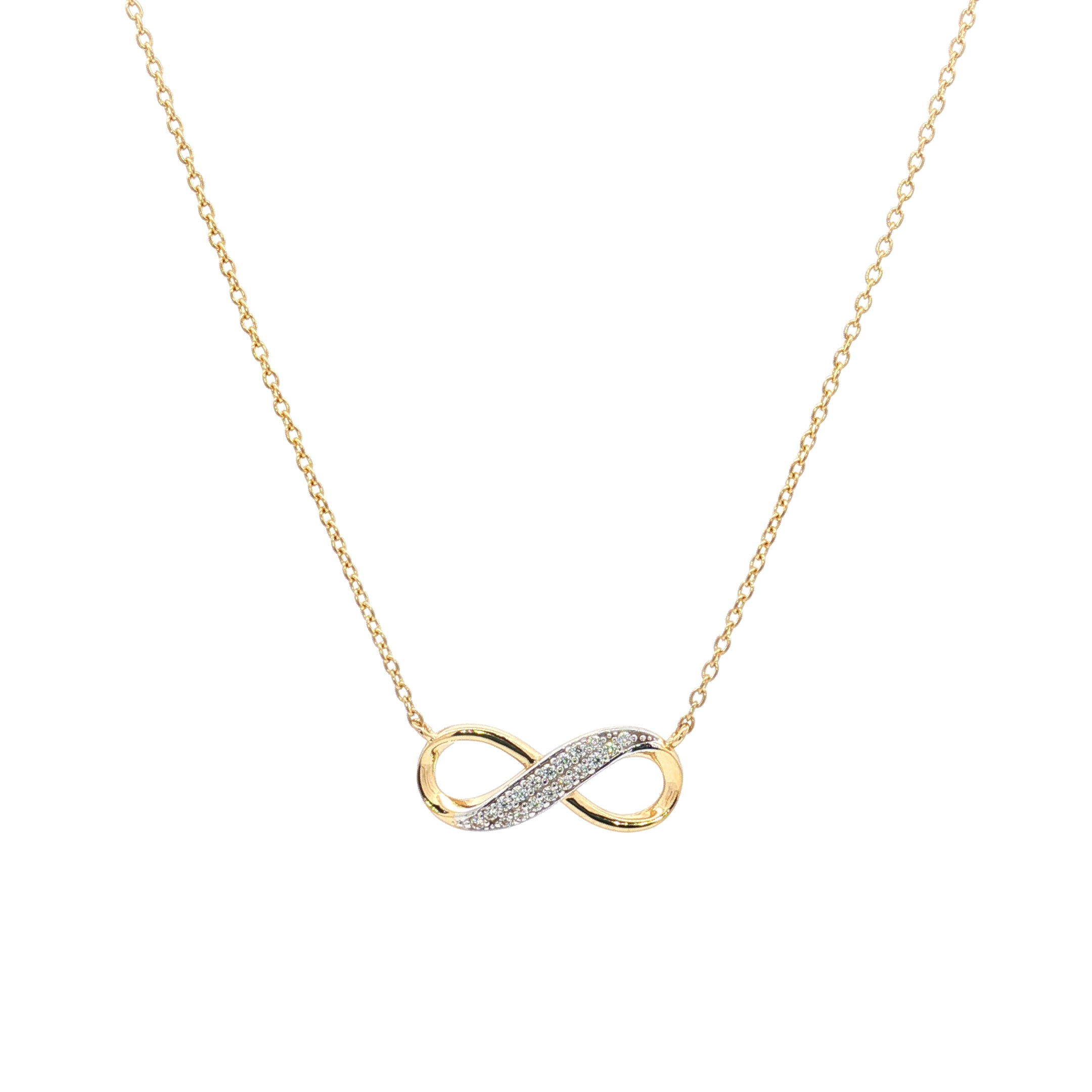 14K Yellow & White Gold Infinity Pendant Necklace with Cubic Zirconia, 18 ( Adjustable at 17 )