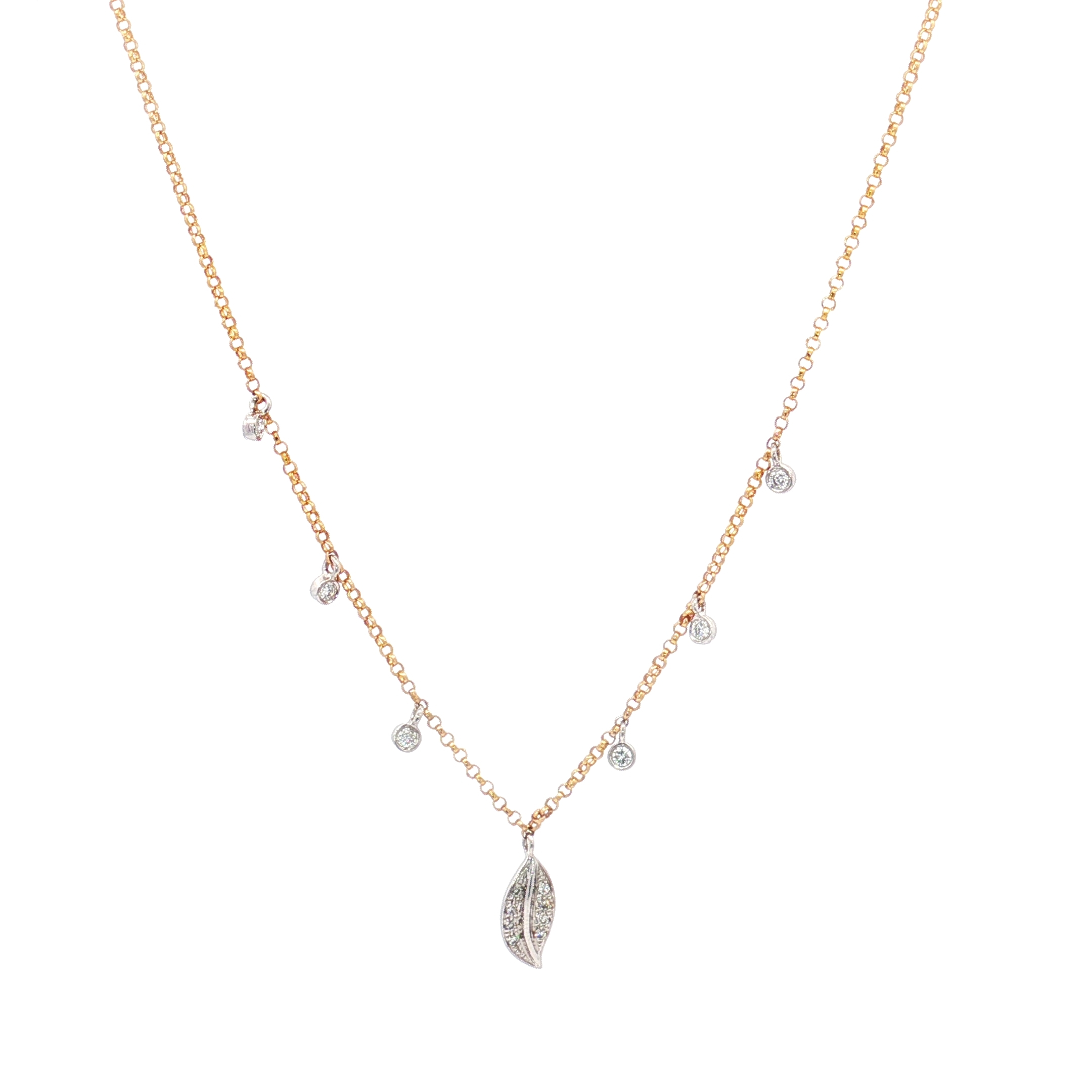 14K Yellow & White Gold Magnolia Necklace with 0.12ct Natural Diamonds, 18 ( Adjustable at 17 )