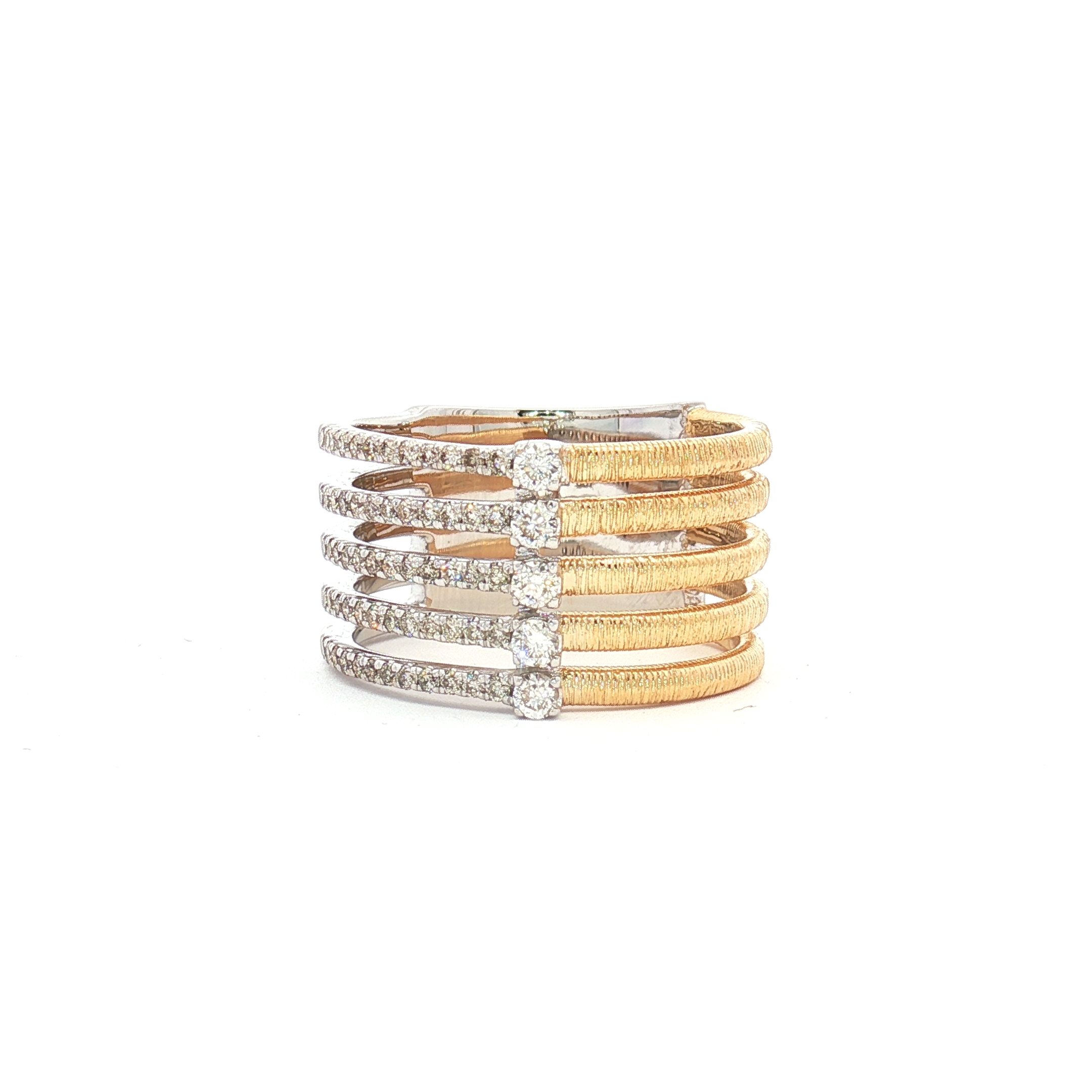 14K Yellow & White Gold Multi Band Ring with 0.45ct Natural Diamonds, Size 7