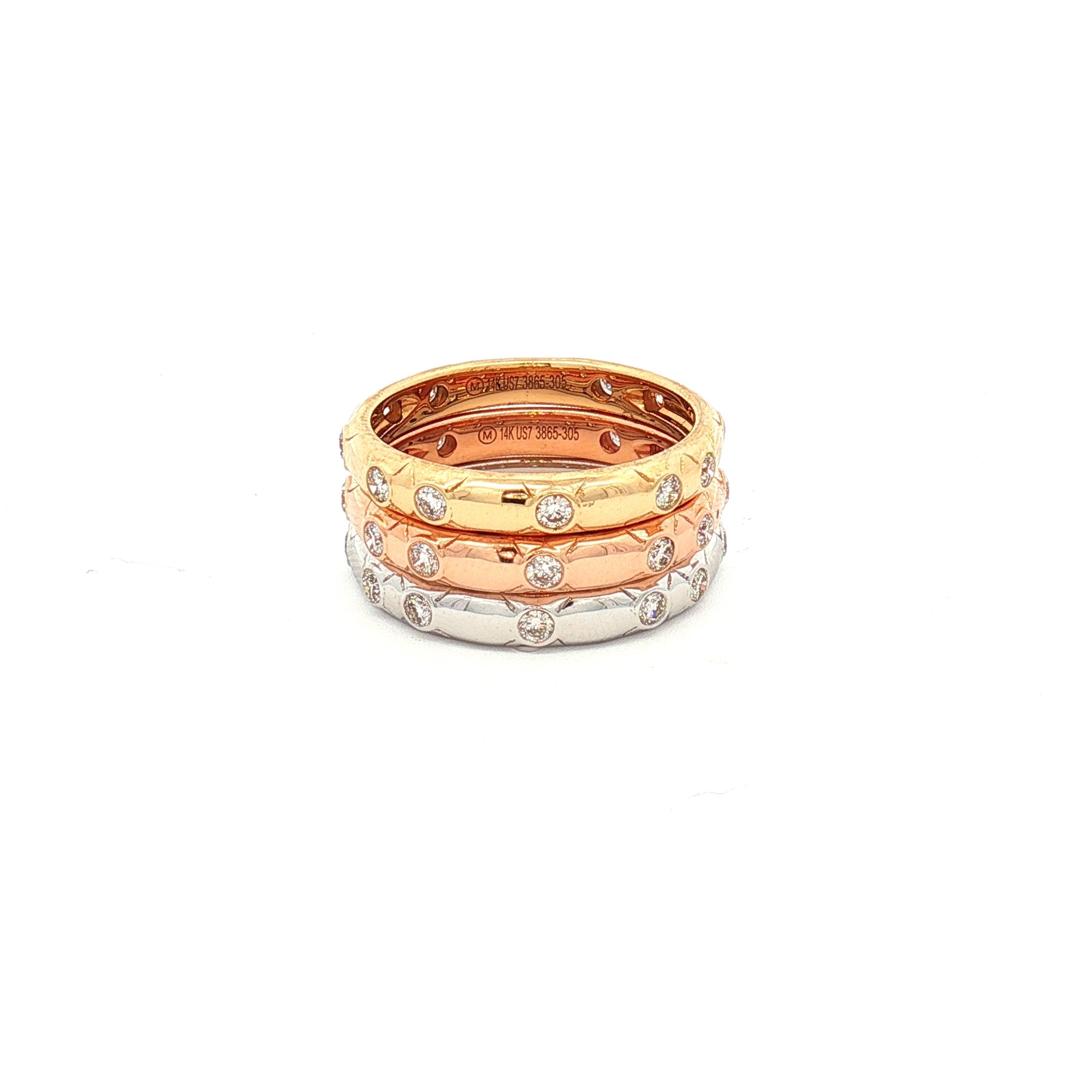 14K Yellow, White & Rose Gold Triple Band Ring with 0.97ct Natural Diamonds, Size